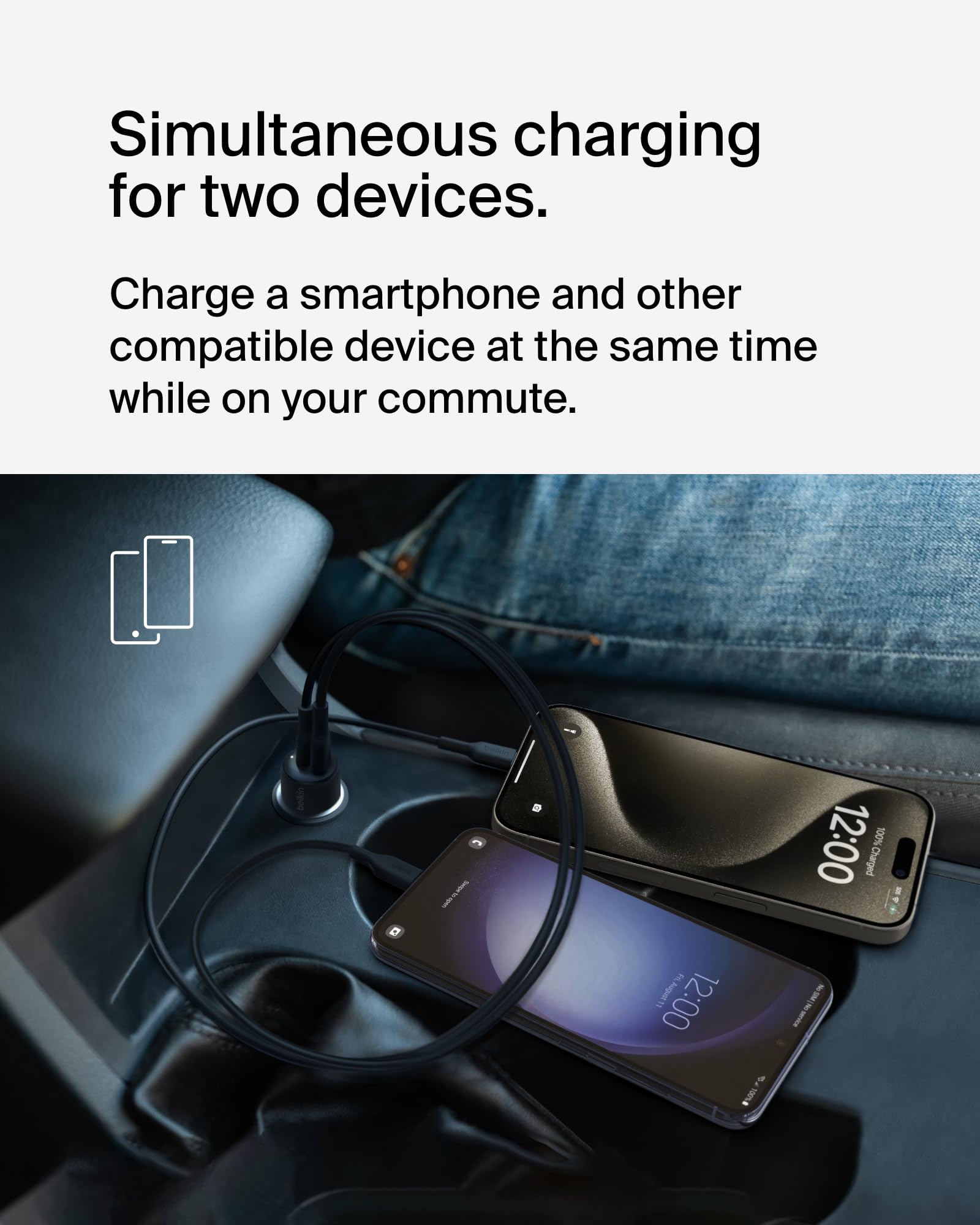 Belkin BoostCharge 42W Dual Port Fast Car Charger with 30W USB-C PPS & 12W USB-A - Compatible with iPhone 16/15 Series, Samsung Galaxy S25 - Includes USB-C Cable - Perfect for Road Trips & Daily Commutes - Black