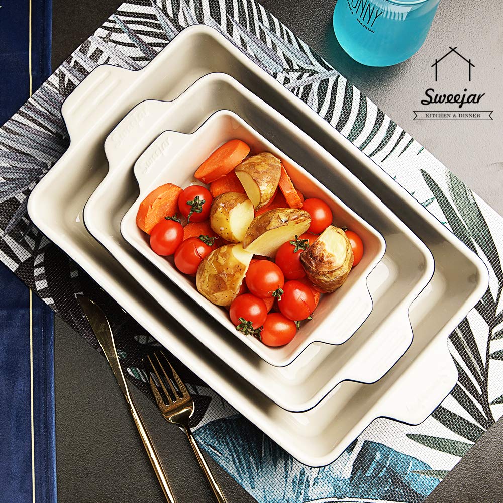 Sweejar 11.8 x 7.8 x 2.76 Inch Ceramic Baking Dish Set - Oven Safe Rectangular Casserole Pan for Lasagna, Cakes, Roasts & More | Perfect for Home Cooking, Dinner Parties & Holiday Meals (Turquoise)