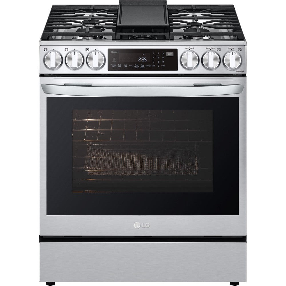 LG LSGL6335F 30-inch 6.3 Cu. Ft. Smart Wi-Fi Enabled Slide-In Gas Range with ProBake Convection, InstaView & Air Fry - Stainless Steel - Perfect for Modern Kitchens, Baking, Roasting & Air Frying