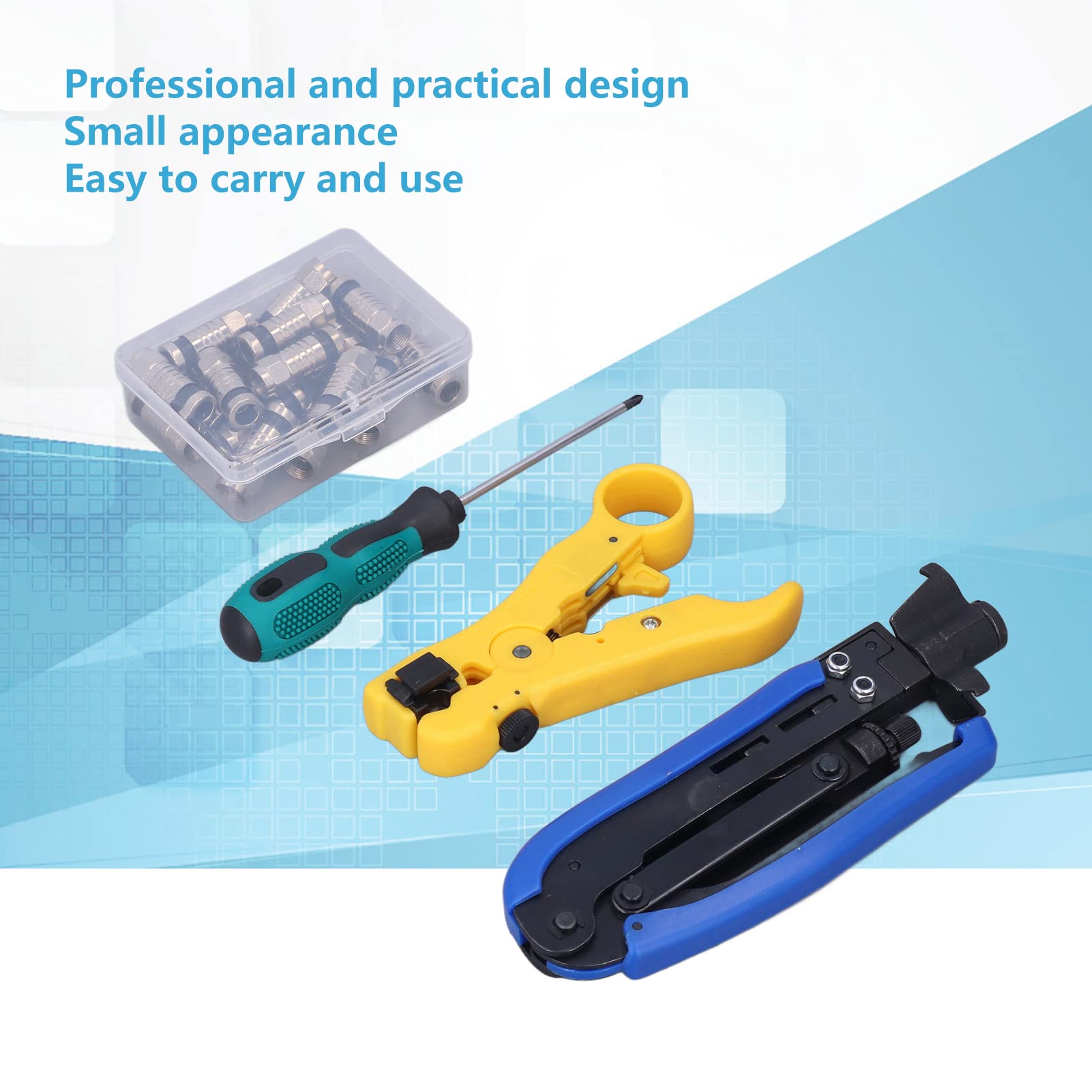 Professional Coax Cable Crimper Kit - Multifunctional Network Tool for Stripping & Crimping - Ideal for Home, Office & Telecom Installations