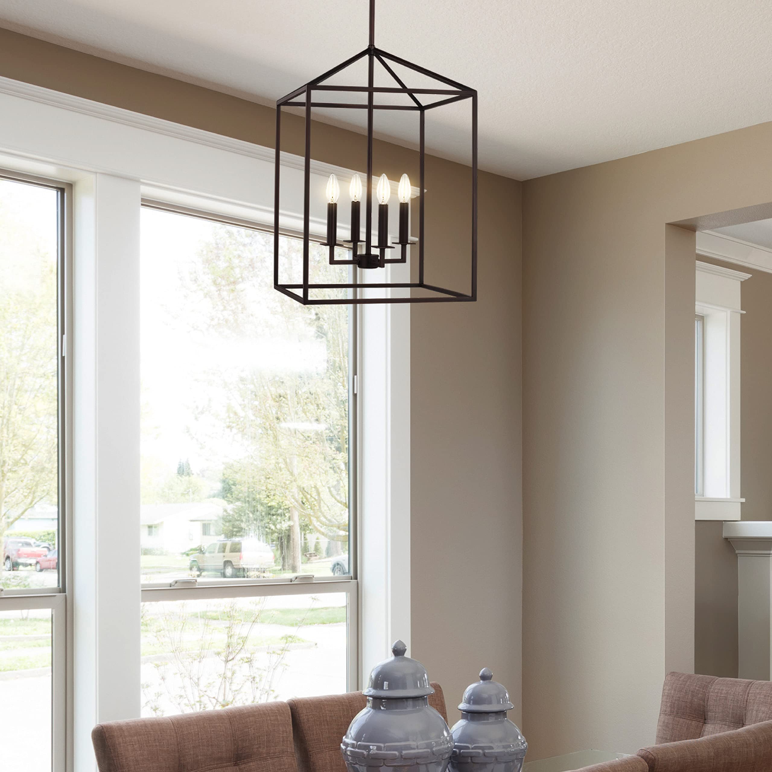 Generation Lighting 4-Light Perryton Pendant Fixture in Bronze (5115004-710) - Modern Ceiling Light for Home Decor with 60W Candelabra Base - Perfect for Foyer, Living Room, Dining Room & Bedroom Lighting