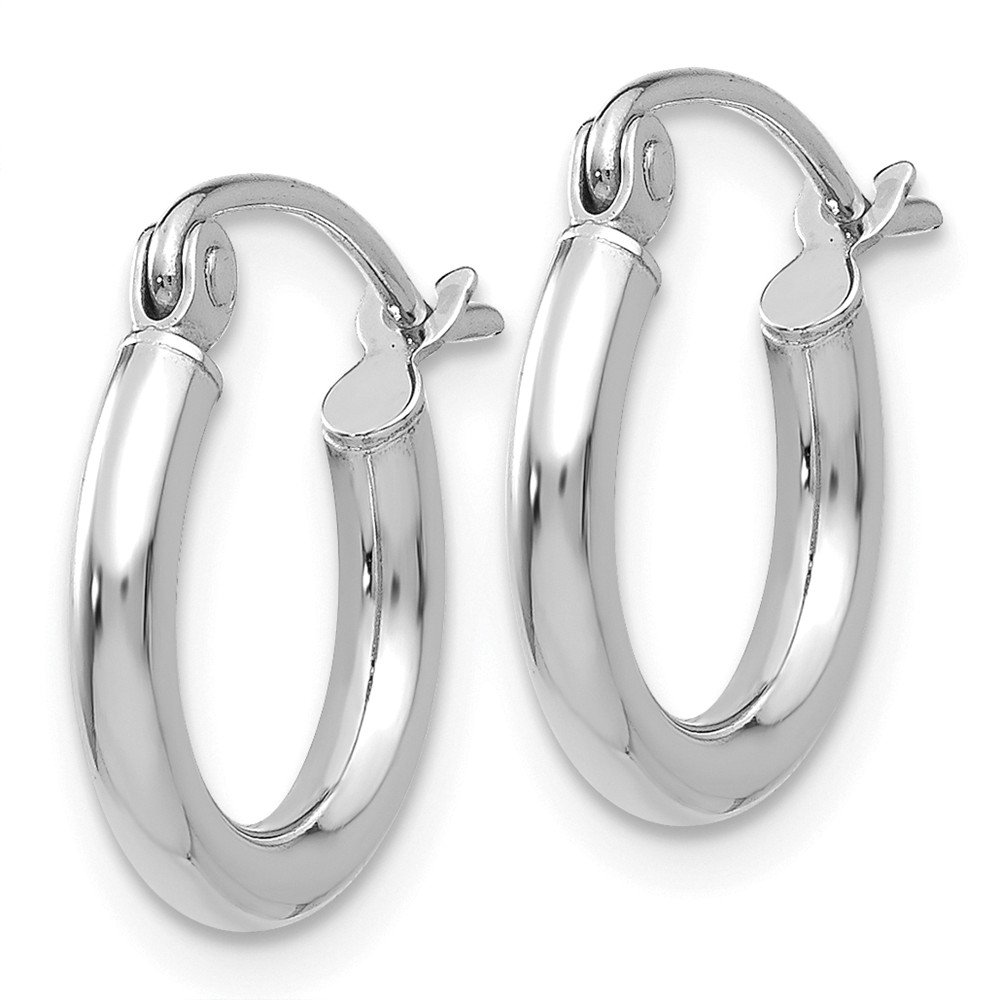 14K White Gold 2mm Polished Tube Hoop Earrings for Women - Minimalist Everyday Jewelry for Work, Date Night & Special Occasions