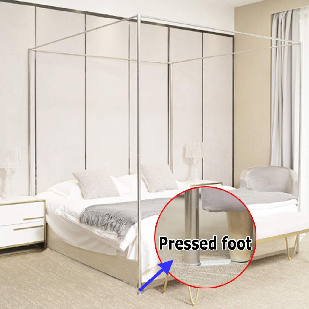 Queen Size Metal Canopy Bed Frame - Spiral Connection Design with Thickened Stainless Steel Posts - Fits Wood & Metal Beds - Silver Finish - Perfect for Mosquito Net Brackets & Bedroom Decor