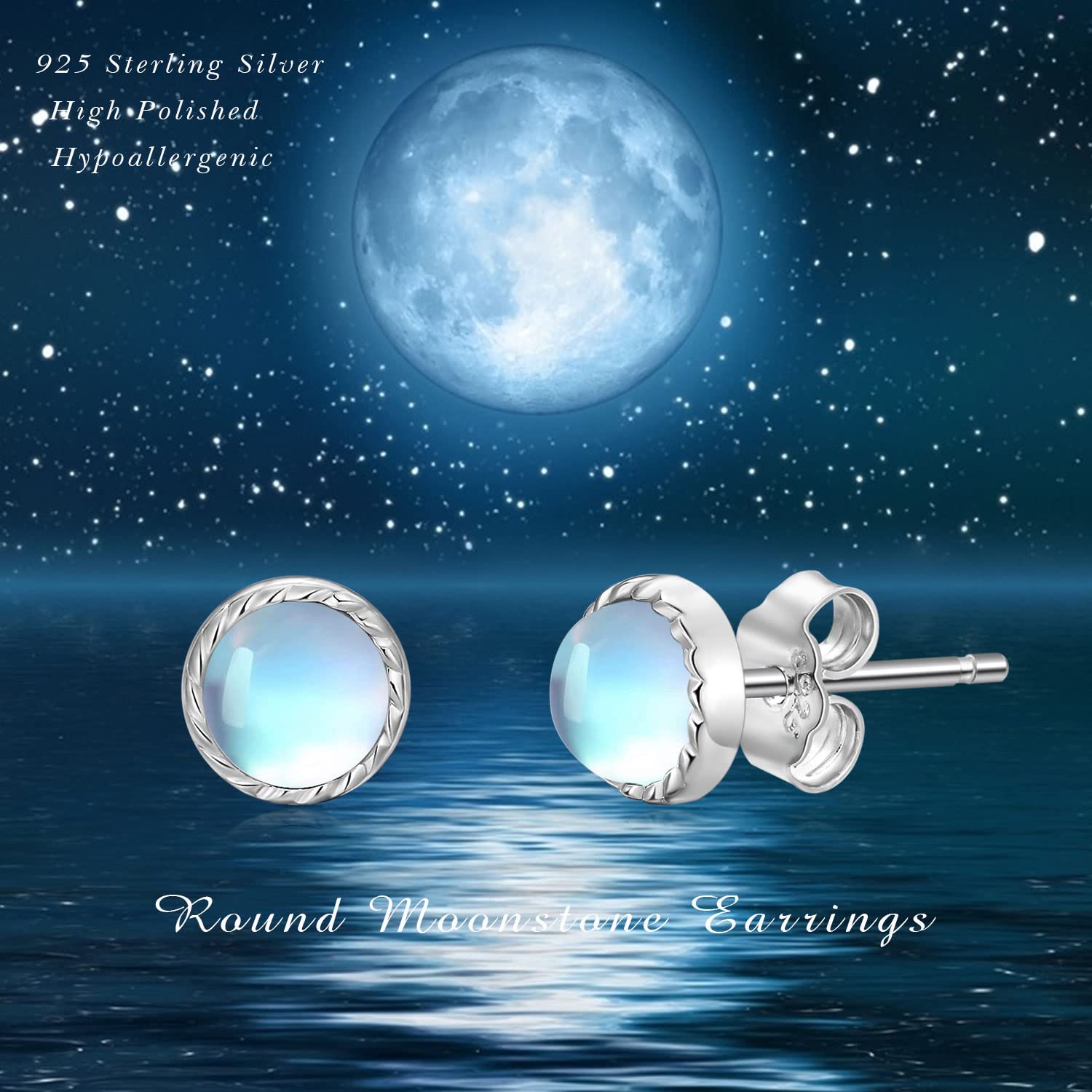 925 Sterling Silver Turquoise & Moonstone Stud Earrings for Women – 5mm/6mm/7mm Sizes – Elegant Gift for Women & Girls – Perfect for Everyday Wear, Parties & Special Occasions