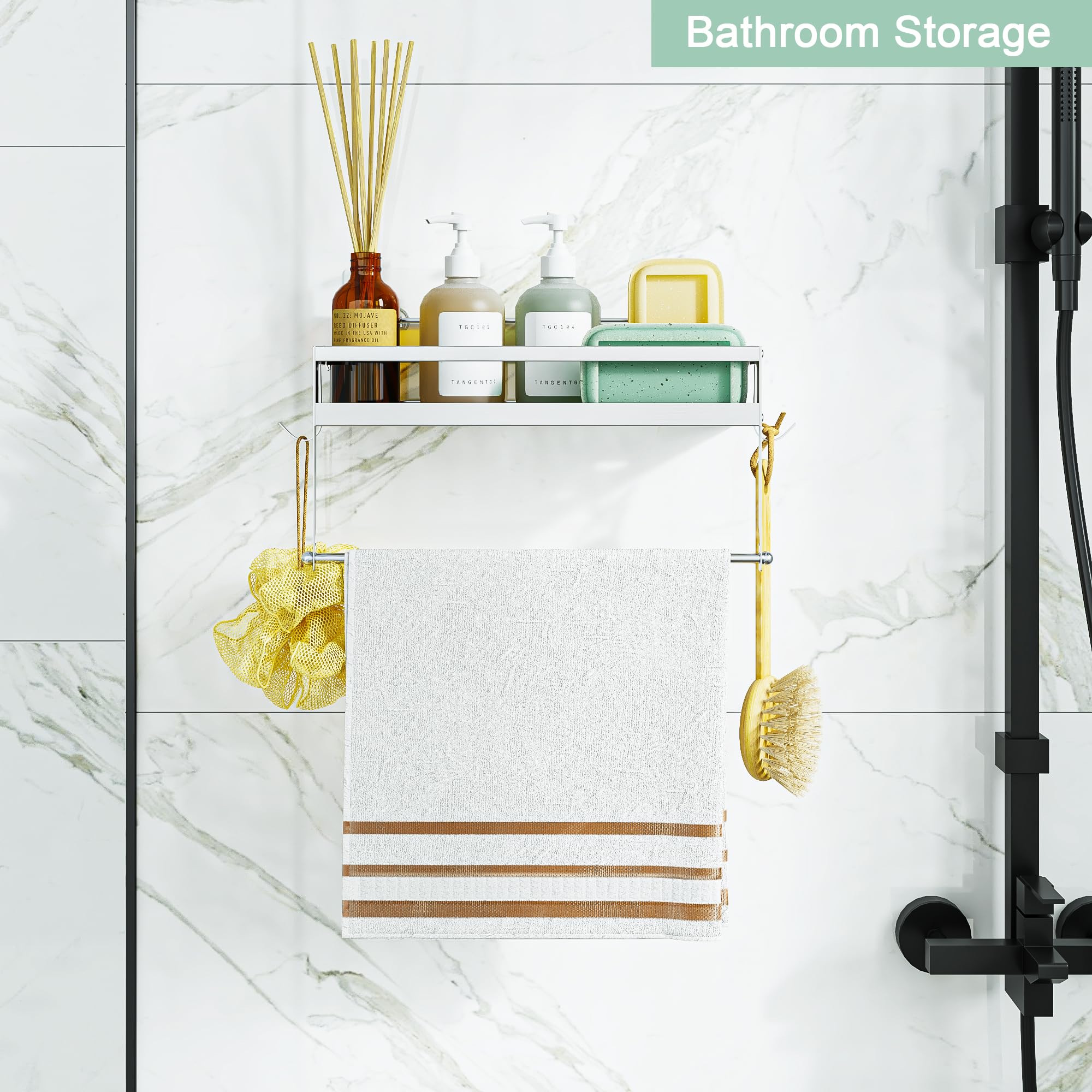 2-in-1 Wall Mounted Paper Towel Holder with Shelf Storage - SUS304 Brushed Nickel Finish - Self-Adhesive or Drilling Installation - Perfect for Kitchen, Bathroom & Balcony Organization - Space Saving Home & Office Storage Solution
