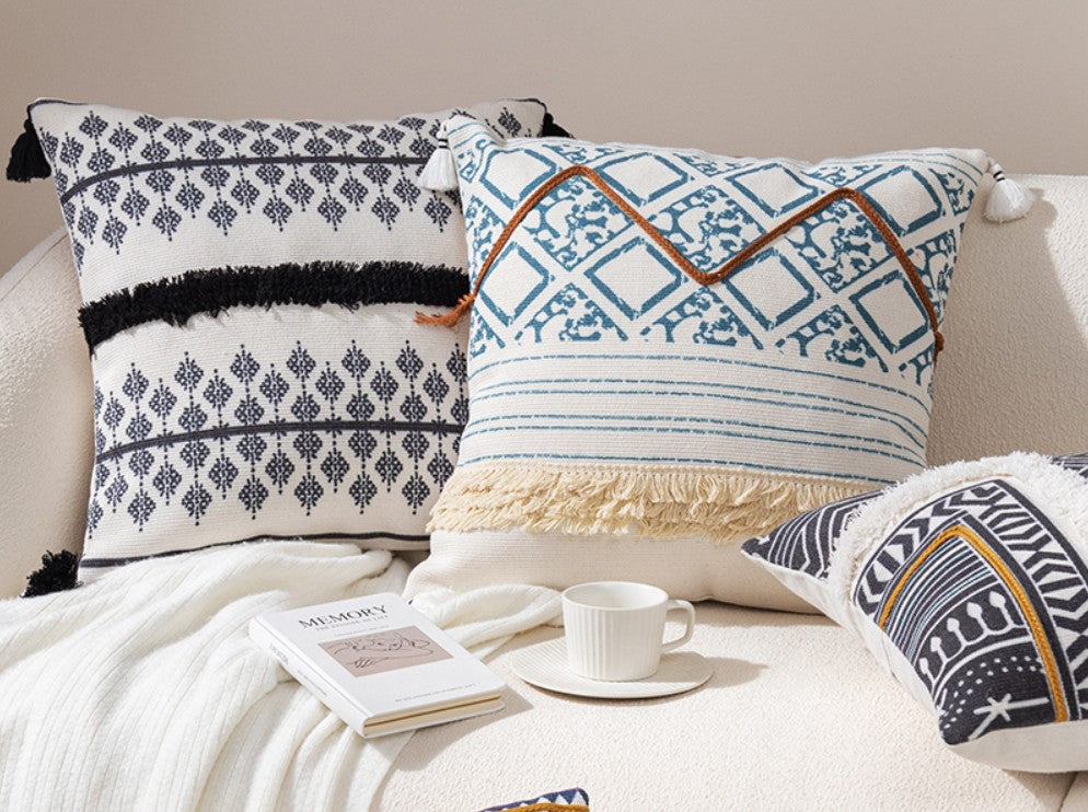 Bohemian Decorative Throw Pillow Covers 18x18 Inch - Geometric Pattern Square Pillow Cases for Sofa, Bed, Couch - Soft Cotton Home Decor Accent Pillows for Living Room, Bedroom & Dorm