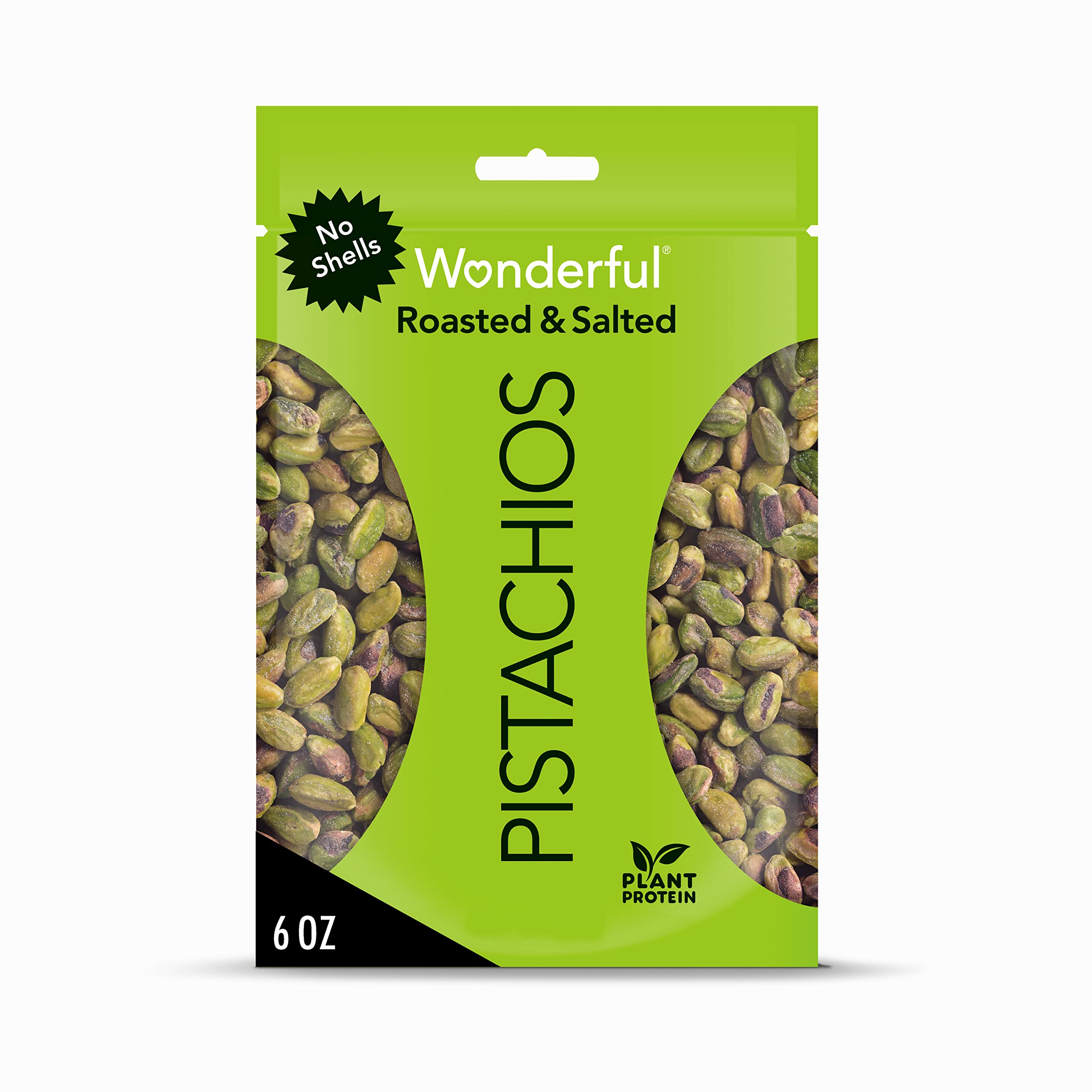 Wonderful Pistachios No Shells - Roasted & Salted Nuts, 6oz Resealable Bag | High Protein Snack, Gluten Free, Healthy Snacks for Adults | Perfect for Office, Gym & On-the-Go