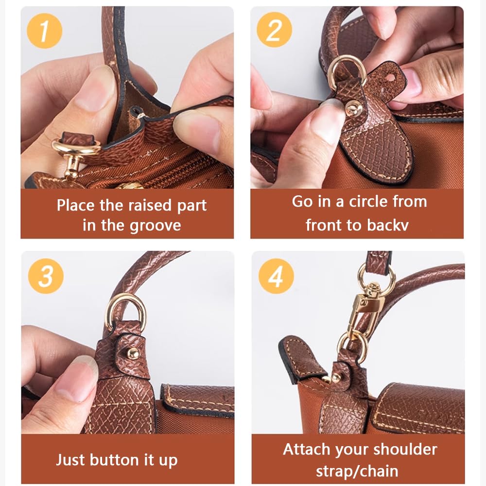 KOMHPS Leather Purse Straps Replacement - Adjustable Crossbody Shoulder Strap for Longchamp & Women's Handbags (Brown Gold Doll) | Perfect for Work, Travel & Everyday Use