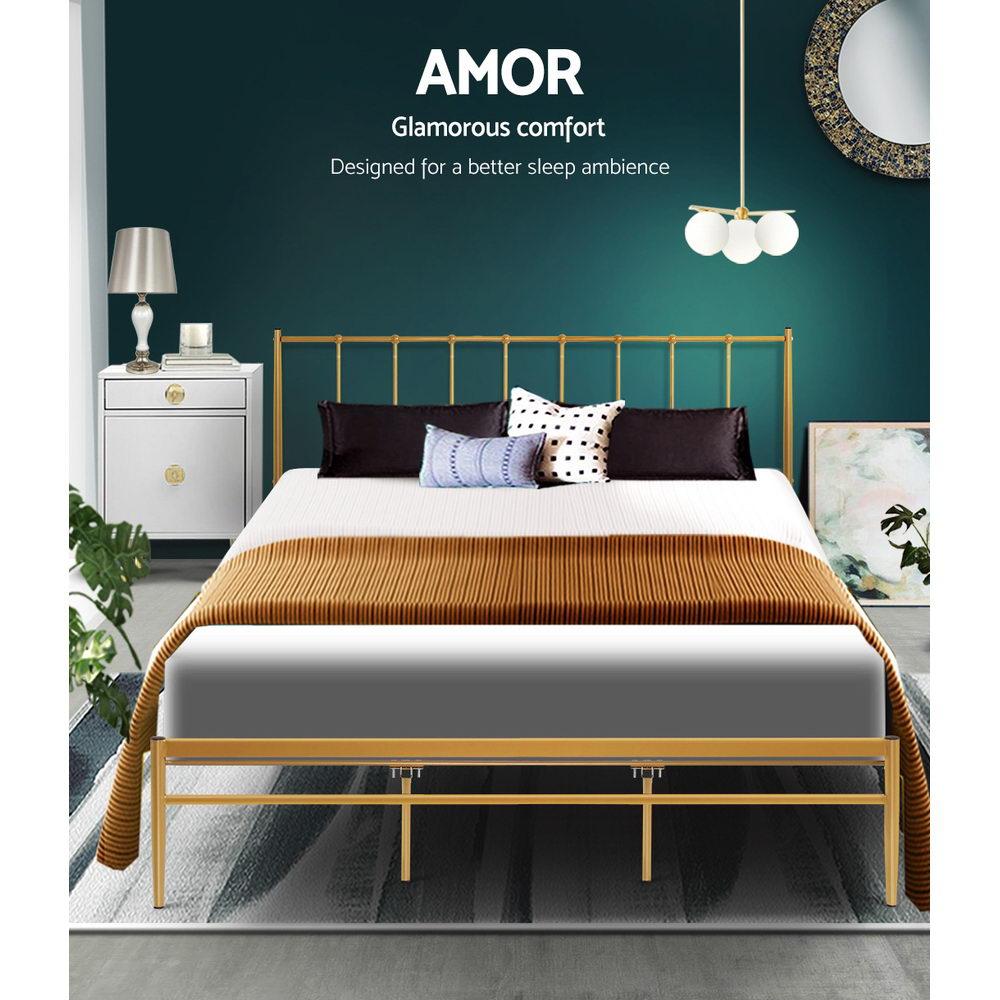 King Size Amor Bed Gold & Bonita Euro Top Mattress - Medium Firm Support for Back Pain Relief - Luxury Hybrid Mattress for Bedroom, Guest Room & Dorm Use