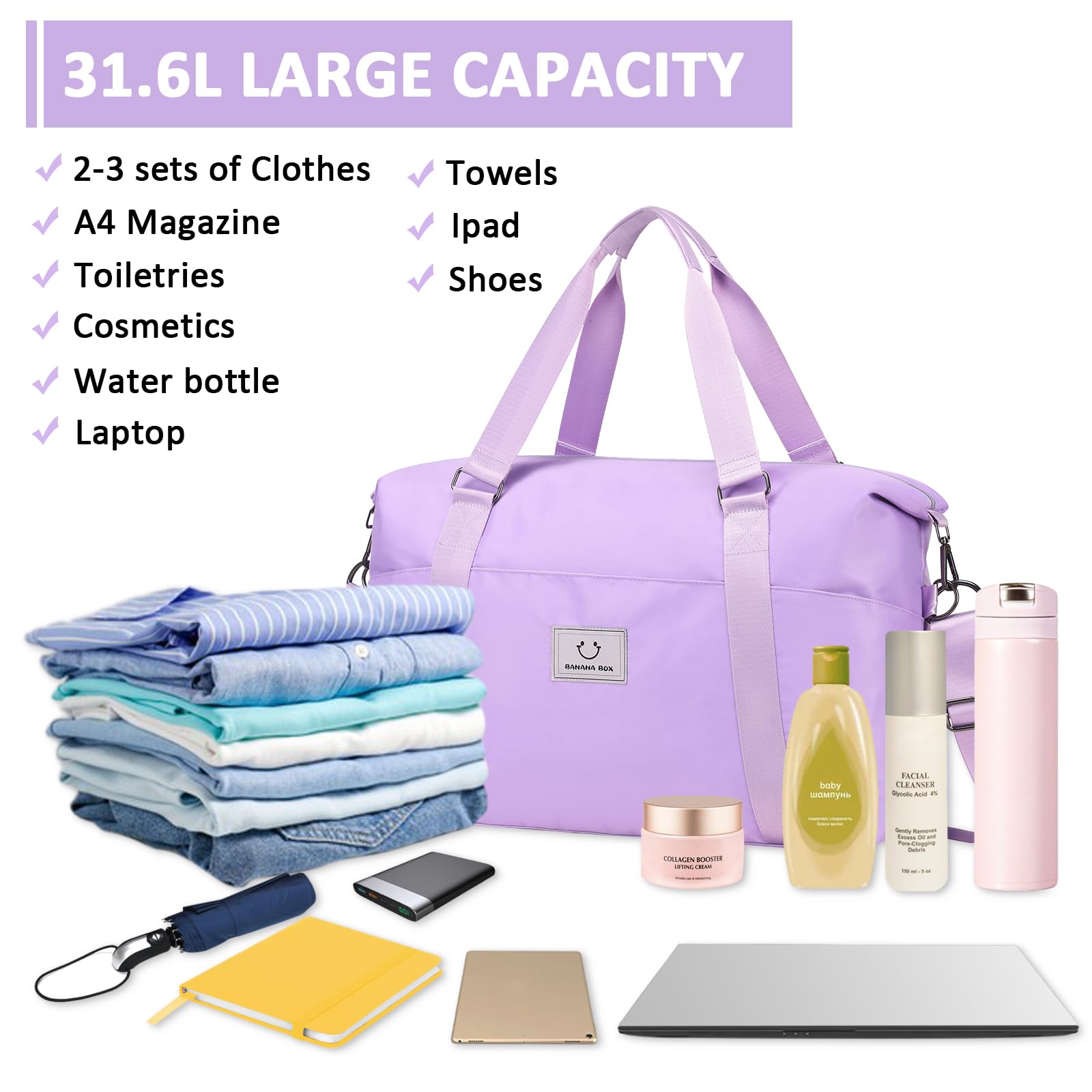 Best Gym Bag for Women - Large Travel Duffel Bag with Trolley Sleeve, Waterproof Weekender Overnight Bag, Carry On Tote & Dance Bag for Workouts, Yoga, Travel & Sports