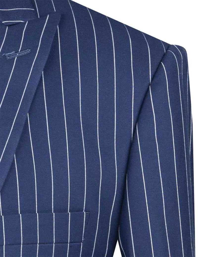 Blue Regular Fit 3-Piece Suit for Men | 2-Button Gangster Stripe Design | Perfect for Weddings, Business Meetings & Formal Events