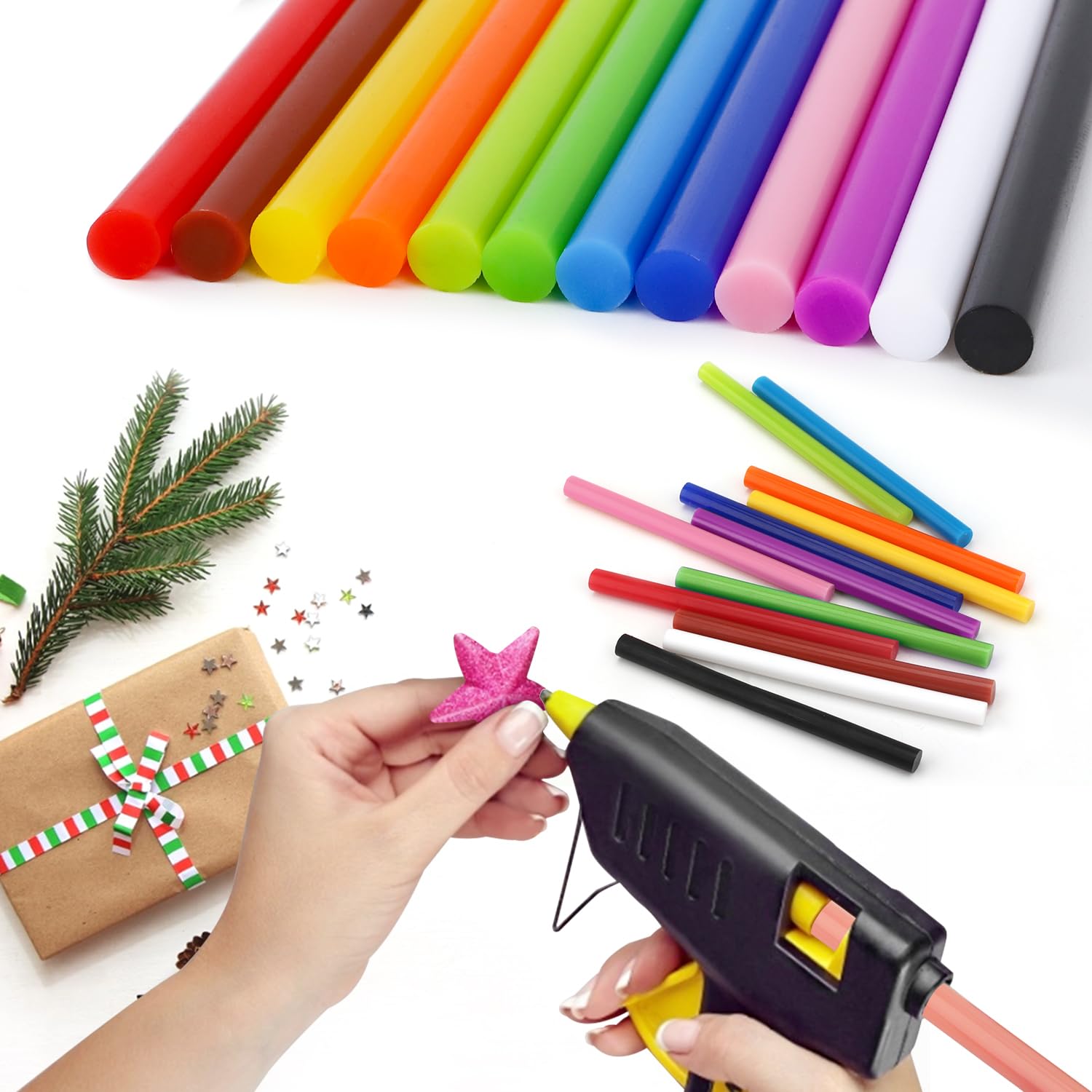 ENPOINT 72-Pack Colored Hot Glue Sticks - 0.27 x 3.93 Inch Mini EVA Adhesive for DIY Crafts, Art Projects, Home Repairs & School Supplies - 12 Vibrant Colors for Creative Bonding & Quick Fixes