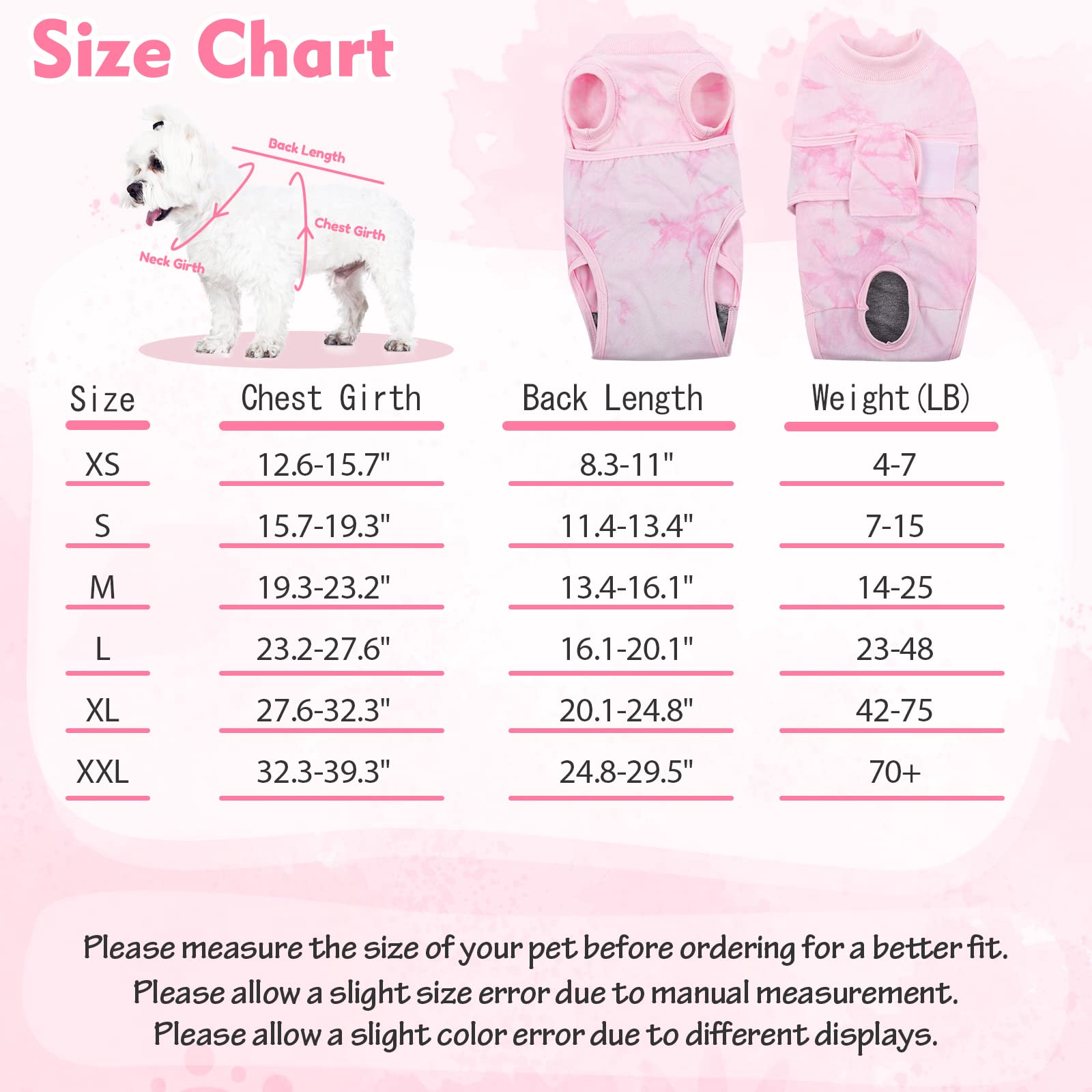 FUAMEY Post-Surgery Recovery Suit for Dogs - Soft Breathable Dog Bodysuit, E-Collar Alternative for Male & Female Pets - Anti-Licking Surgical Onesie (Pink Tie Dye, XL) - Ideal for Spay/Neuter Recovery & Wound Protection