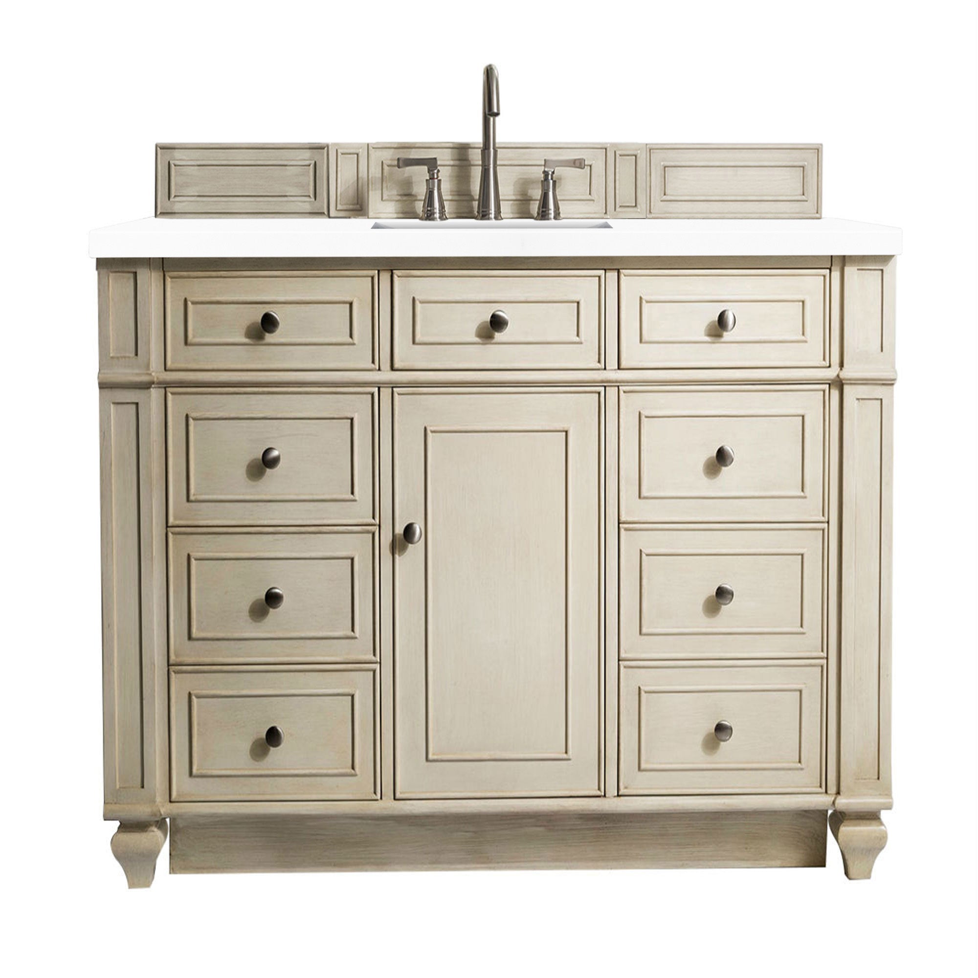 Bristol 48 Inch Single Bathroom Vanity Set with 3CM Classic White Quartz Countertop in Vintage Vanilla - Perfect for Modern Farmhouse, Coastal, and Traditional Bathroom Designs