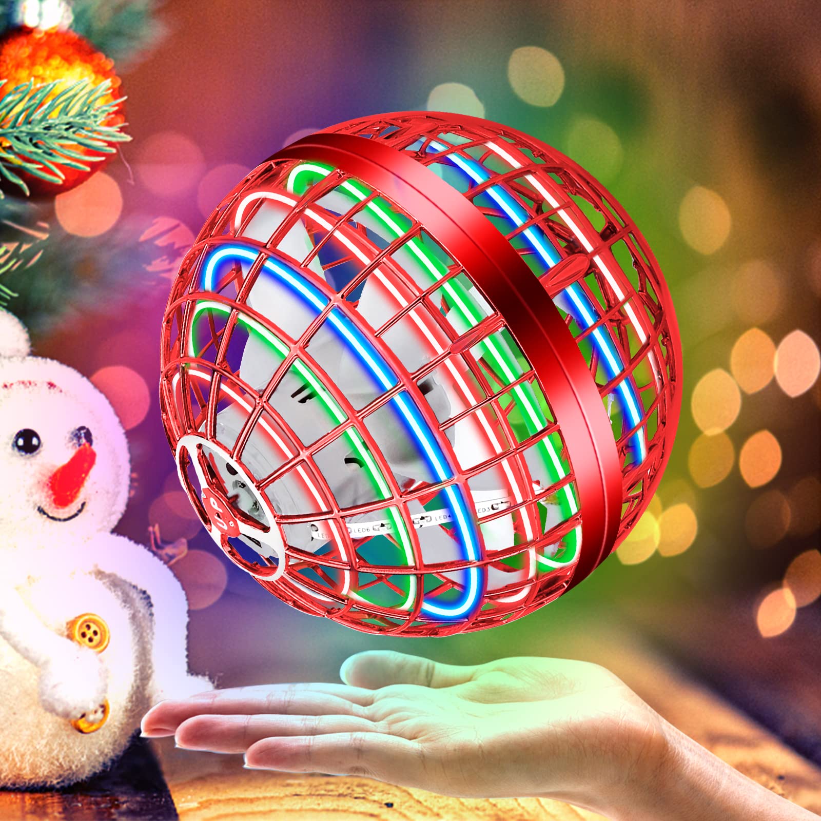 Chricozy LED Flying Orb Ball Toy - 360° Rotating Magic Hover Ball for Kids & Adults | Indoor/Outdoor Flying Toy with Lights | Perfect for Birthday Parties, Gifts & Outdoor Play (Red)