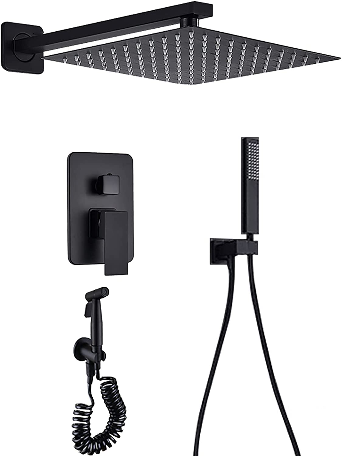 Premium Black Rain Shower System - Wall Mounted Single Handle Brass Shower Faucet Combo with 16