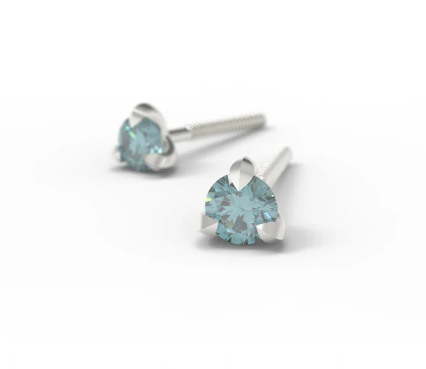 14k Gold 3mm Montana Sapphire Stud Earrings for Women - Elegant Little Leaves Design, Perfect for Everyday Wear & Special Occasions