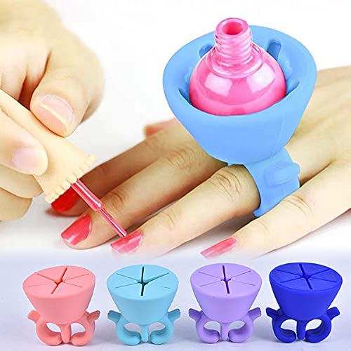 Colorful Silicone Nail Polish Bottle Holder Stand - Wearable Ring for Home, Travel, Spa & Nail Art | Set of 4 Multicolor Organizers for Easy Nail Polish Storage & Display