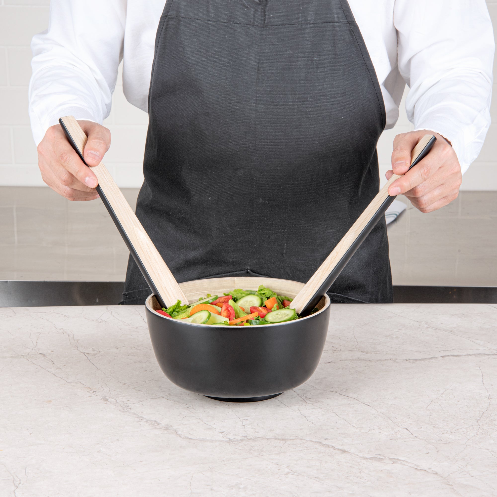 Bambuddha Black Spun Bamboo 2-Piece Salad Server Set - 9.75