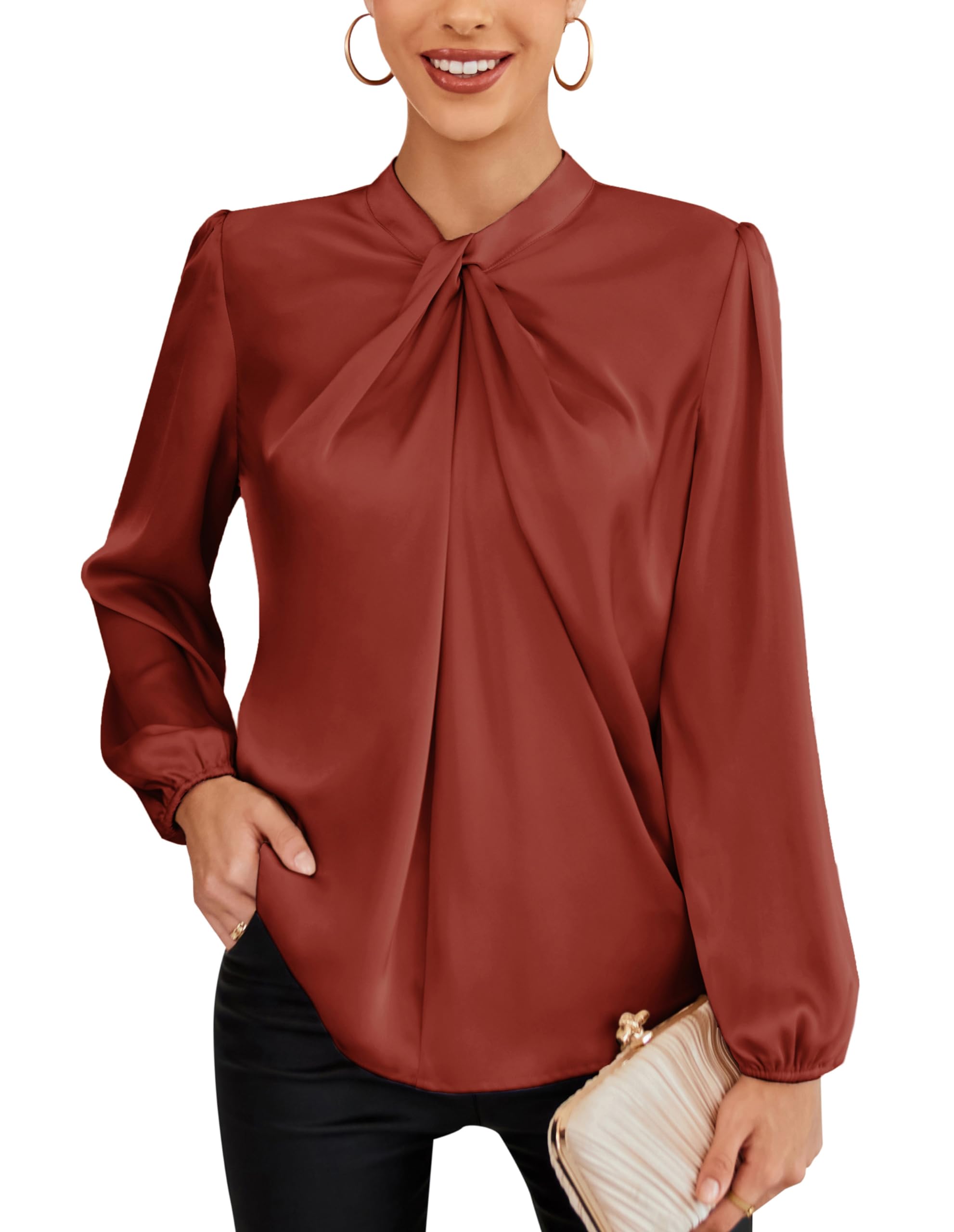 GRACE KARIN Women's Long Sleeve Satin Blouse - Mock Neck Casual Shirt for Business Office Work | Professional Workwear & Formal Occasions Outfit