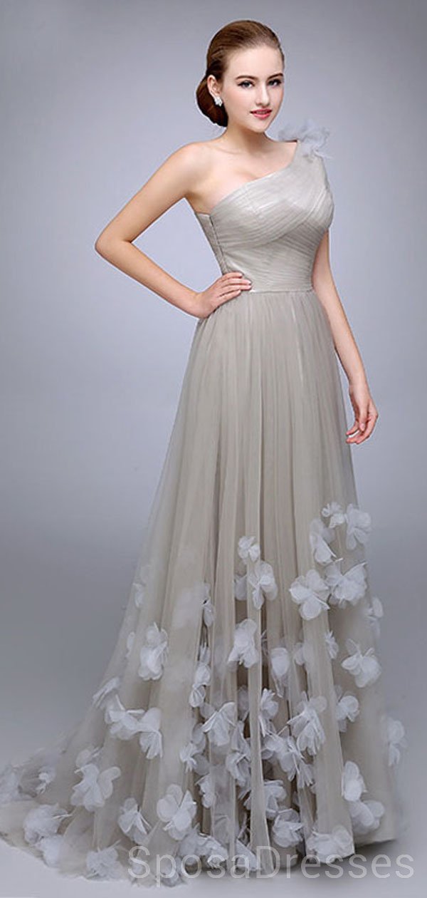 Elegant One Shoulder Grey Tulle Long Prom Dress for Women | Sexy Evening Gown for Sweet 16, Homecoming & Formal Events | Custom Sizing Available | Perfect for Prom Night, Quinceañera & Special Occasions
