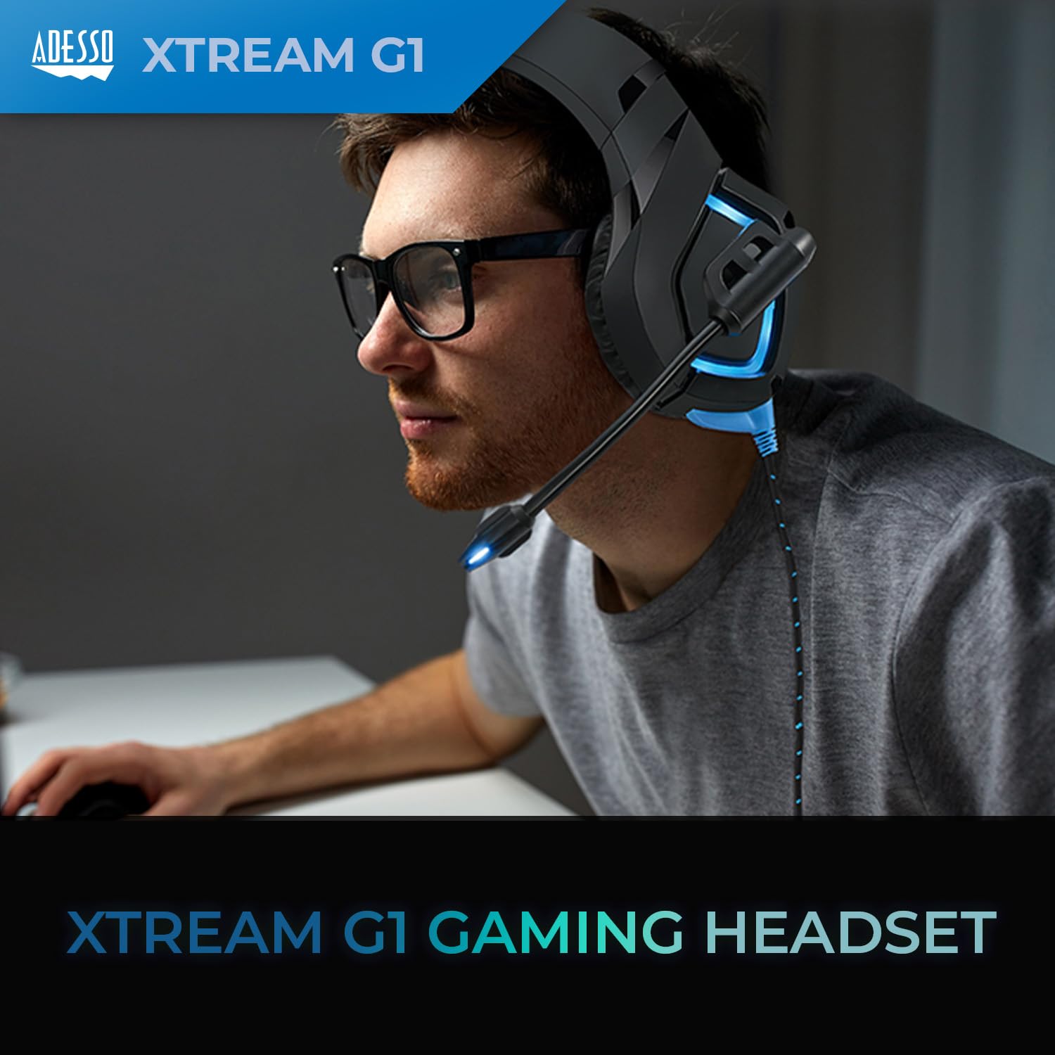 Adesso Xtream G1 Gaming Headset with Noise Cancelling Mic, LED Lights - Compatible with PC, PS4, Xbox, Nintendo Switch & Laptops (Black) - Perfect for Competitive Gaming, Streaming & Online Meetings
