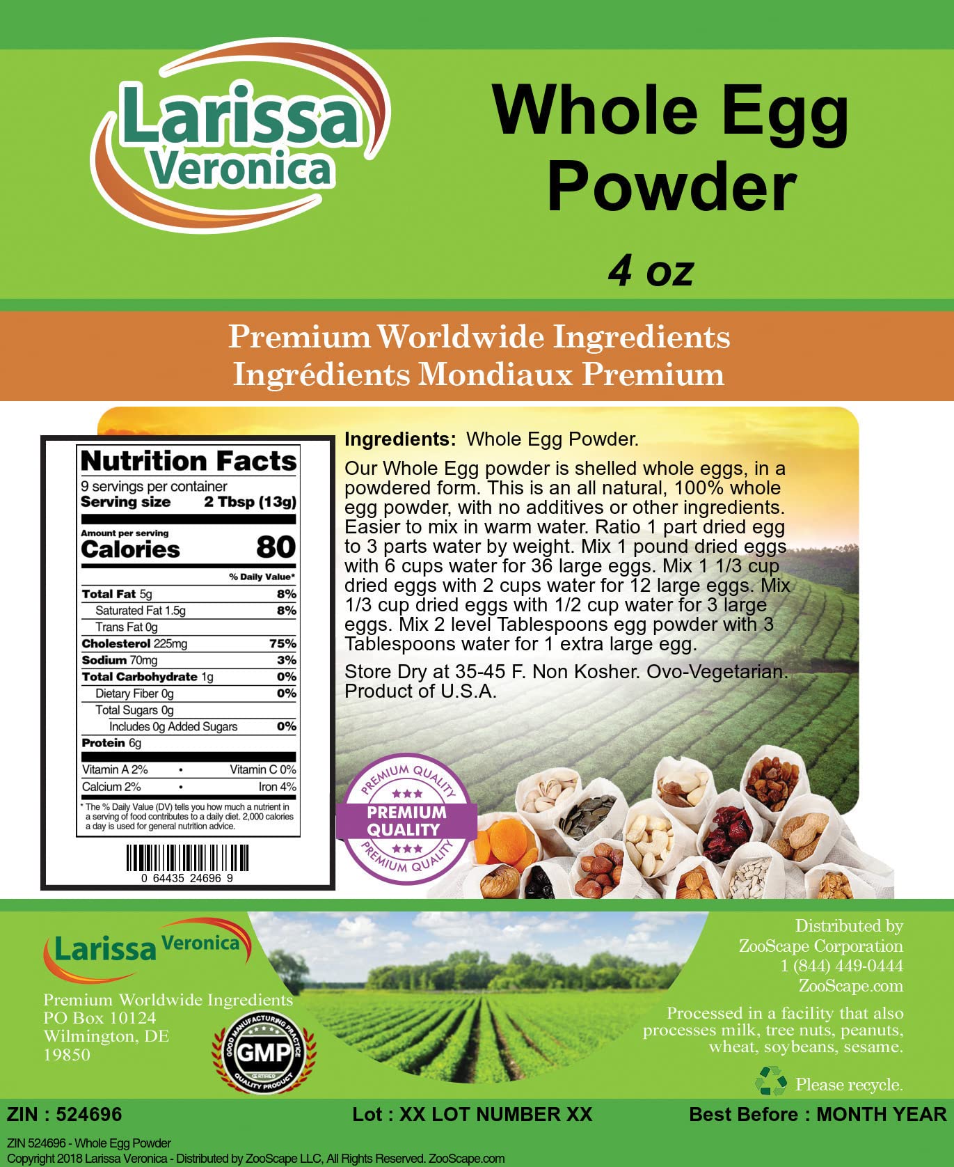 Premium Whole Egg Powder - 4 oz (Pack of 2) | ZIN 524696 | Ideal for Baking, Cooking & Emergency Food Storage