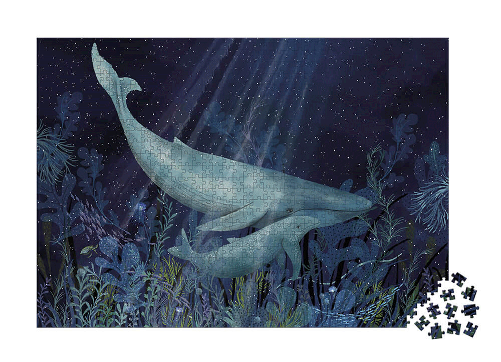 1000-Piece Whales In The Deep Jigsaw Puzzle by Janod - Ocean-Themed Educational Puzzle for Adults & Kids - Perfect for Family Game Nights & Stress Relief