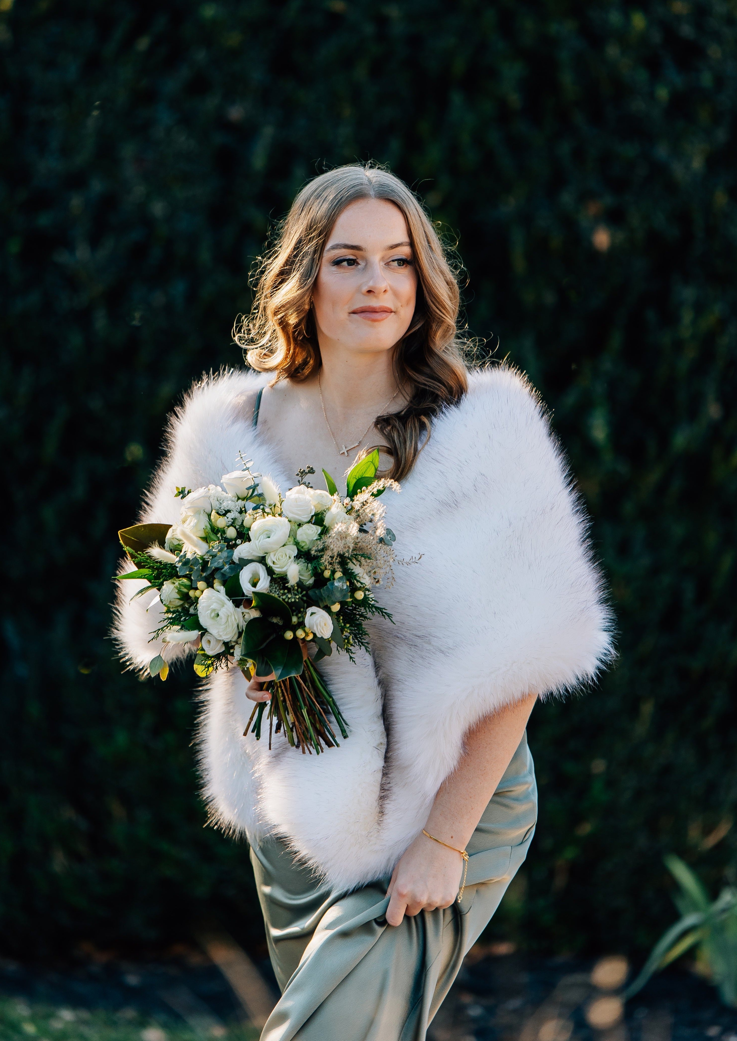 Ivory and Black Fur Coat (Lilian Wht03) - Elegant Winter Outerwear for Women, Perfect for Parties, Weddings & Cold Weather Fashion