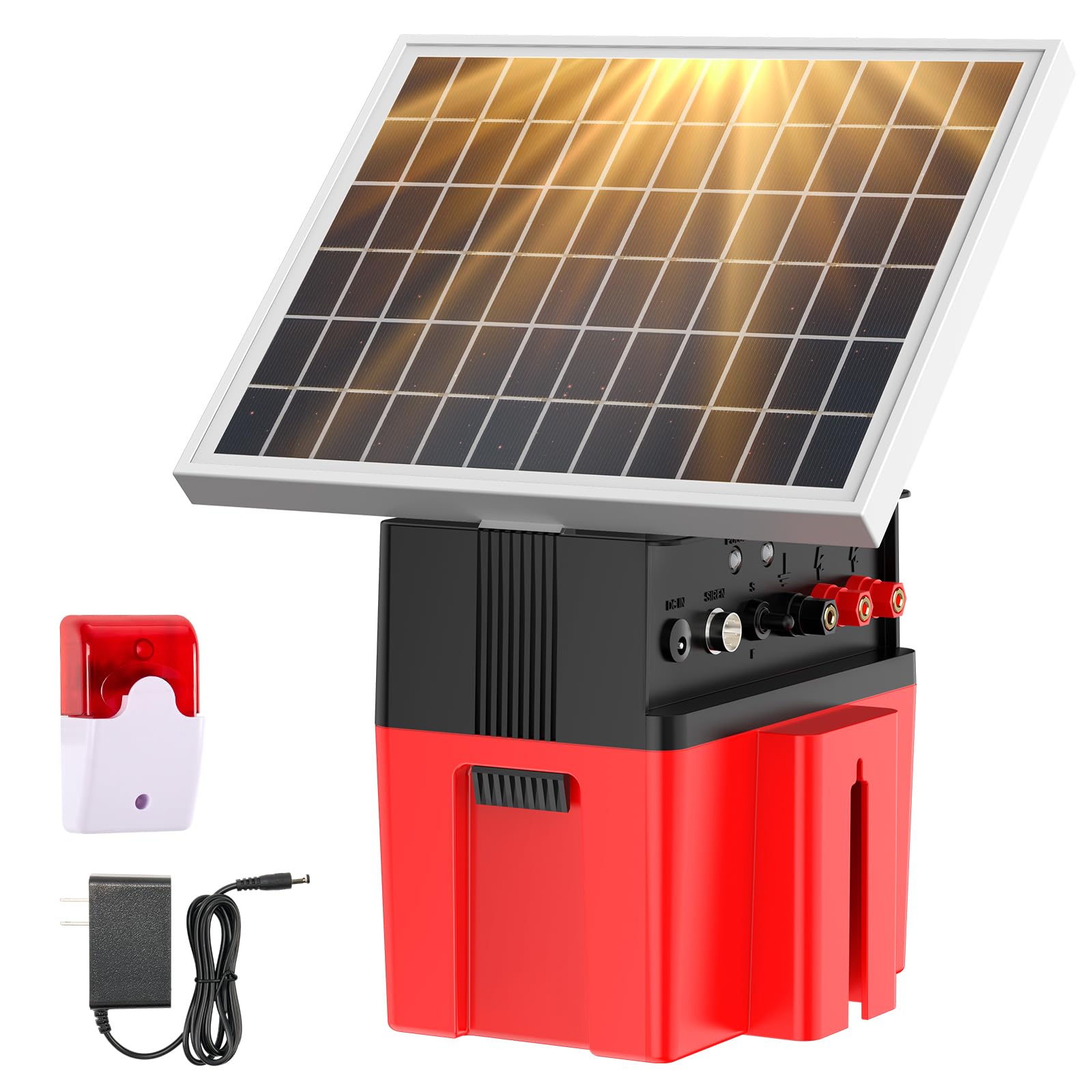 Solar Powered Electric Fence Charger with Alarm - 1.2J Energizer, 12000mAh Battery & 10W Solar Panel - 20 Mile Range for Livestock & Poultry Protection - Perfect for Farms, Ranches, and Animal Containment Areas