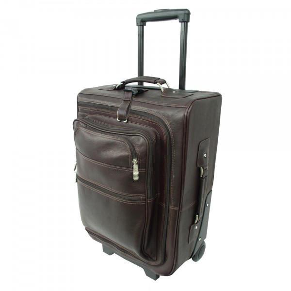 Premium Piel Leather 19-Pocket Rolling Duffel Bag - Multi-Compartment Travel Luggage for Business Trips & Weekend Getaways