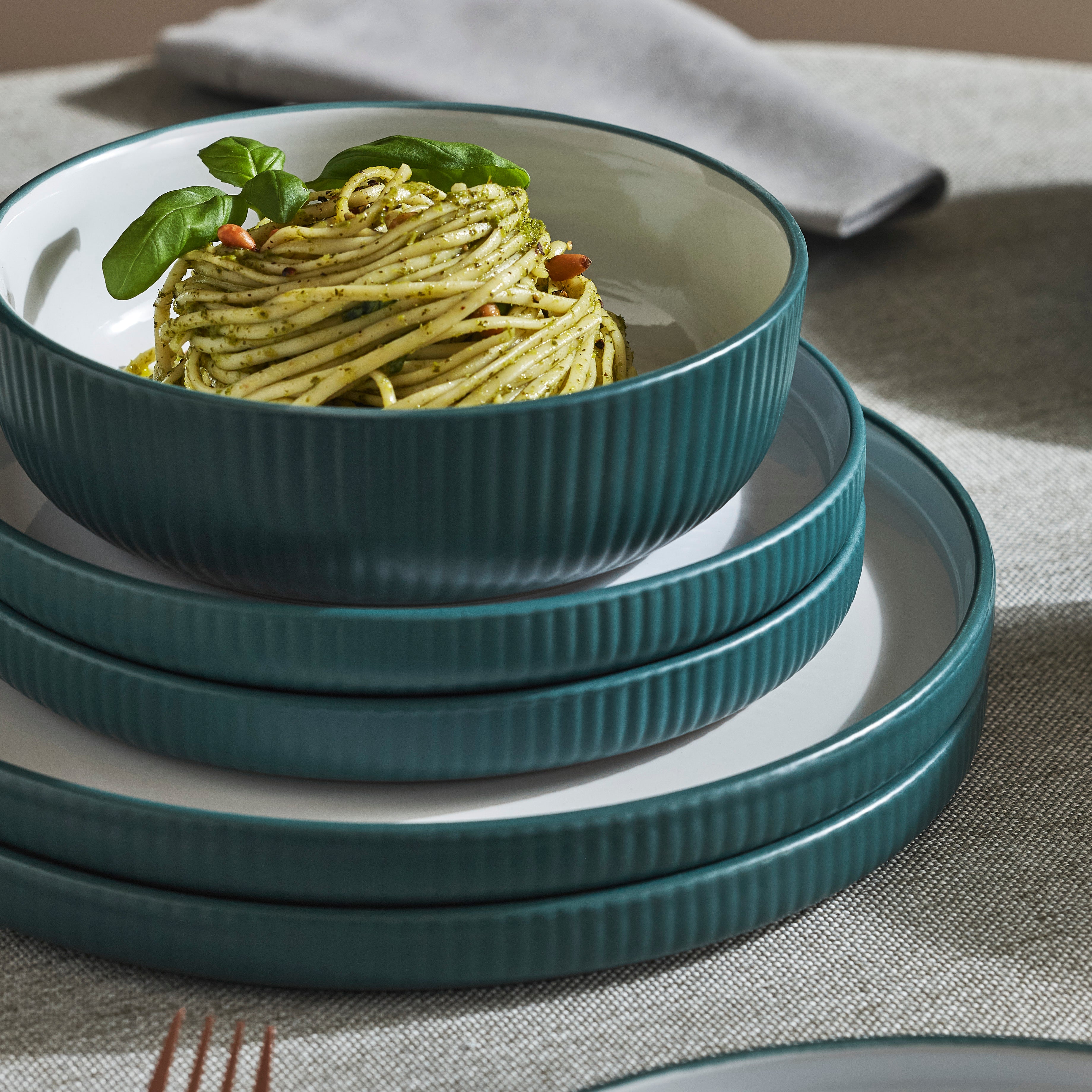 Premium Laro Stoneware Dinnerware Set - Eco-Friendly Green Dinner Plates, Bowls & Mugs - Durable Ceramic Tableware for Everyday Use & Dinner Parties