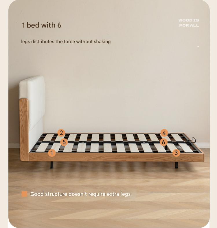 Solid Oak Wood Modern Minimalist Soft Leaning Bed Frame - Queen Size Platform Bed for Bedroom, Guest Room & Small Spaces