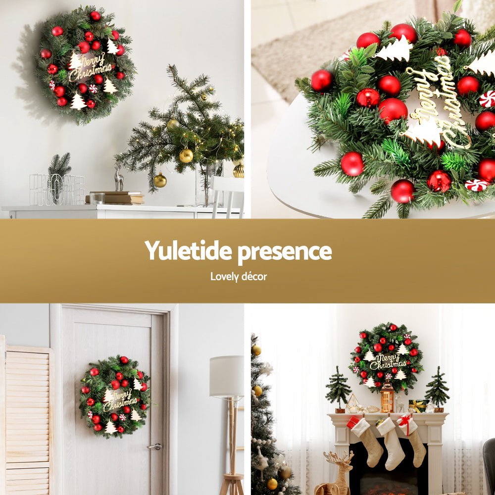 40CM Christmas Wreath with Baubles - Xmas Garland Holiday Decor for Door, Wall, Party & Home Decoration - Perfect for Christmas Tree, Fireplace Mantel and Holiday Festivities