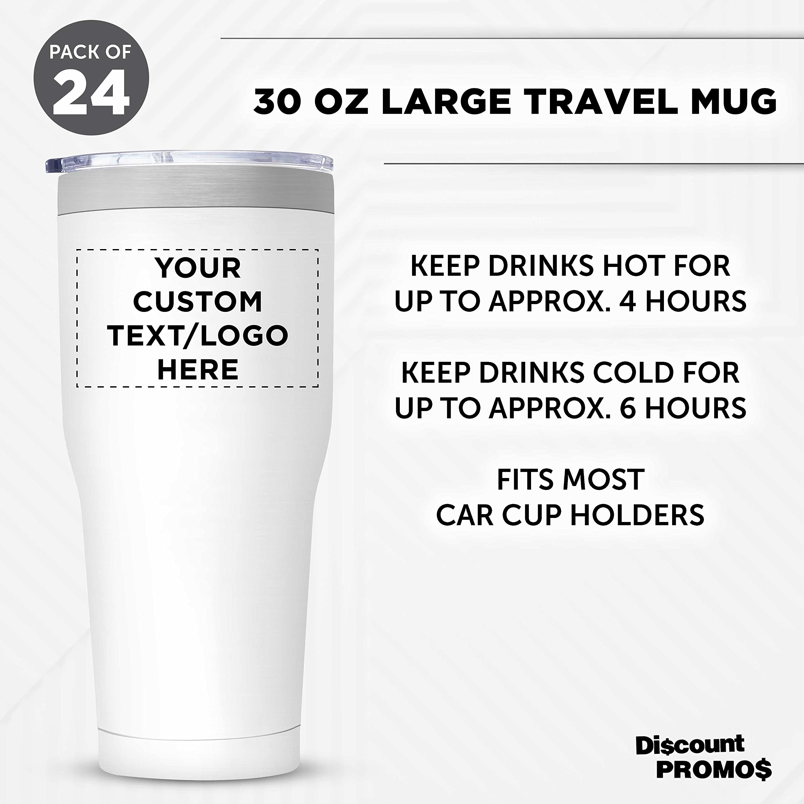 Custom 30 oz Big League Travel Tumblers - Set of 24 Insulated Stainless Steel Cups with Personalization - Double Wall Vacuum for Hot Coffee, Tea & Cold Drinks - Bulk Pack for Office, Sports Teams & Corporate Gifts - White