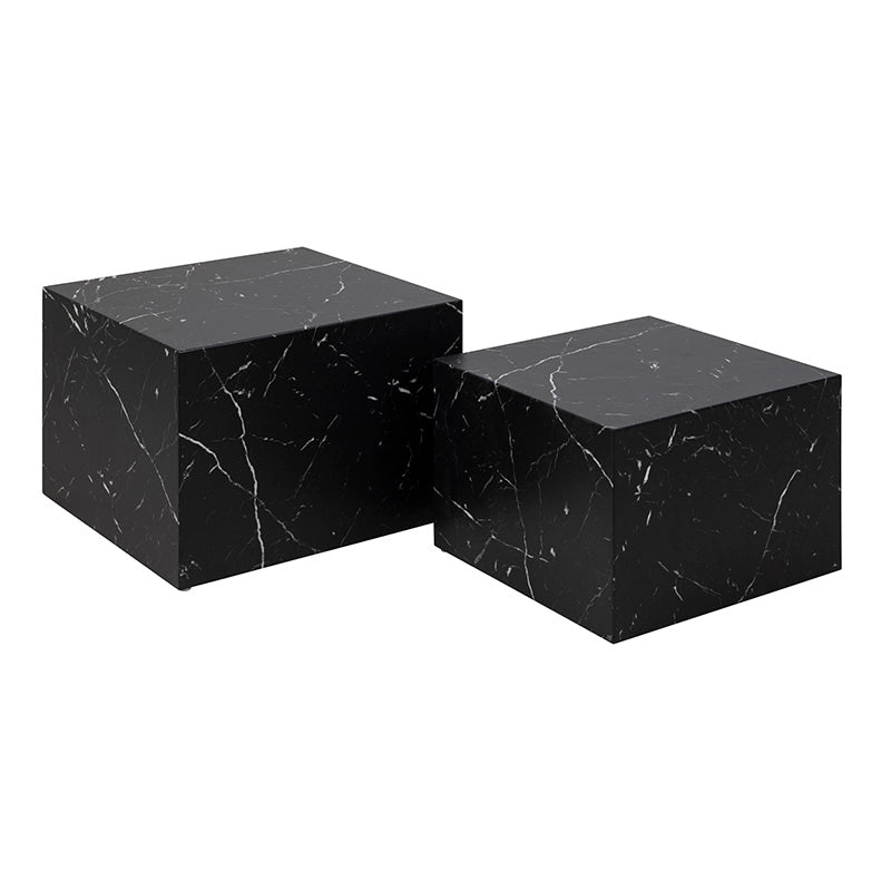 Black Marble Effect DICE Nest of 2 Square Coffee Tables - Modern Living Room Furniture for Small Spaces & Home Decor