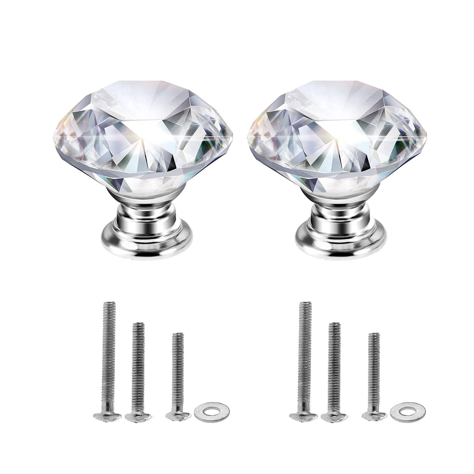Crystal Glass Cabinet Knobs - Diamond Clear Drawer Handles for Kitchen Wardrobe Dresser