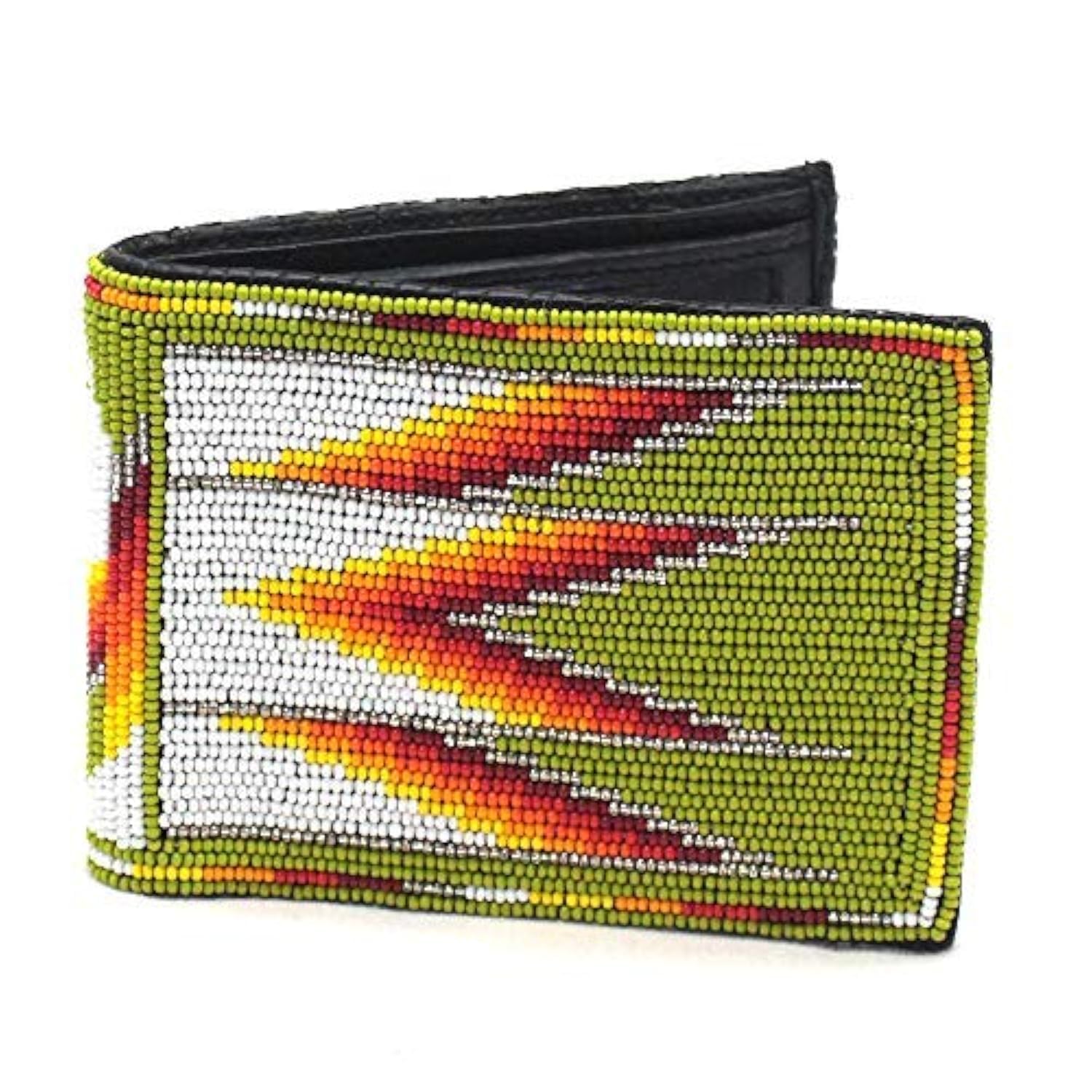 Handmade Beaded Men's Wallet - Native American Style Seed Beads Unisex Leather Wallet for Men (Green, White, Red) | Perfect Gift for Him, Fathers Day, Birthday & Special Occasions | Ideal for Everyday Use, Travel & Outdoor Activities