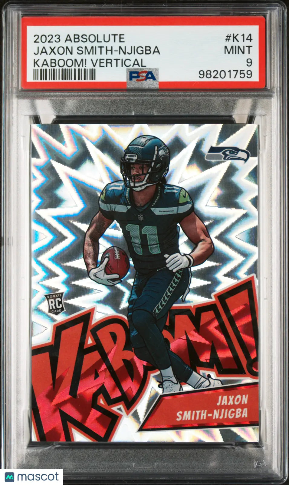 2023 Panini Absolute Kaboom! Vertical Jaxon Smith-Njigba RC Rookie Card PSA 9 #K14 - Perfect for Sports Collectors & NFL Fans, Great for Display or Investment