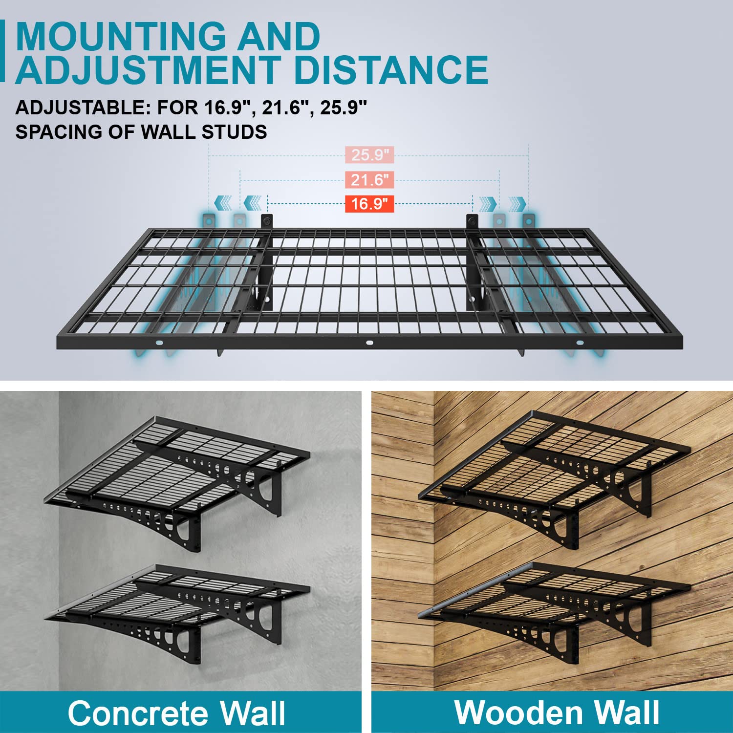 Heavy Duty Wall Mounted Garage Storage Shelving - 2 Pack 2x3ft Black Metal Shelves, 500 lbs Capacity, Adjustable Floating Wall System - Perfect for Garage Organization, Workshop Storage & Home Utility Racks