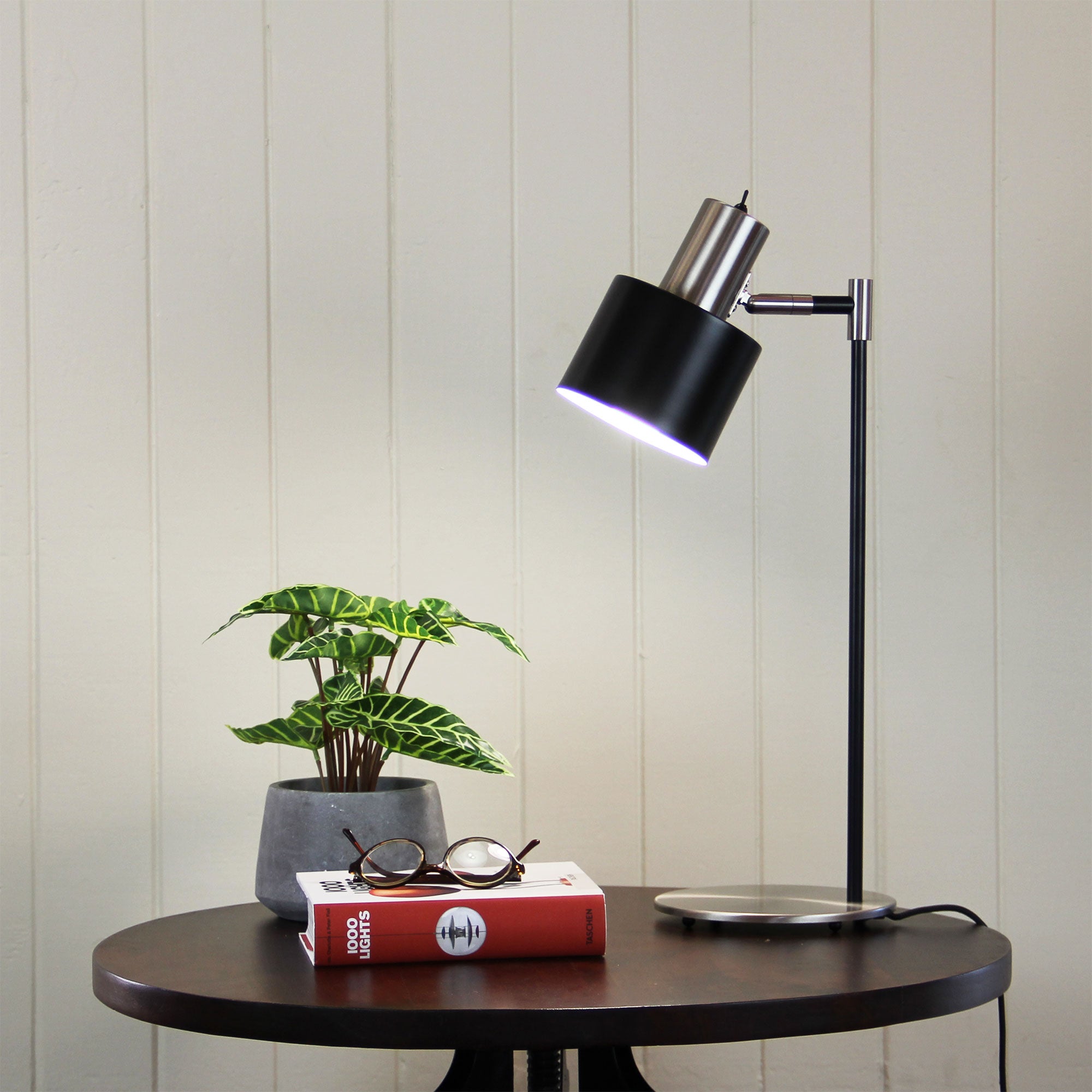 Ari Modern Desk Lamp - Black with Brushed Chrome Head, Adjustable LED Task Light for Home Office, Study & Reading