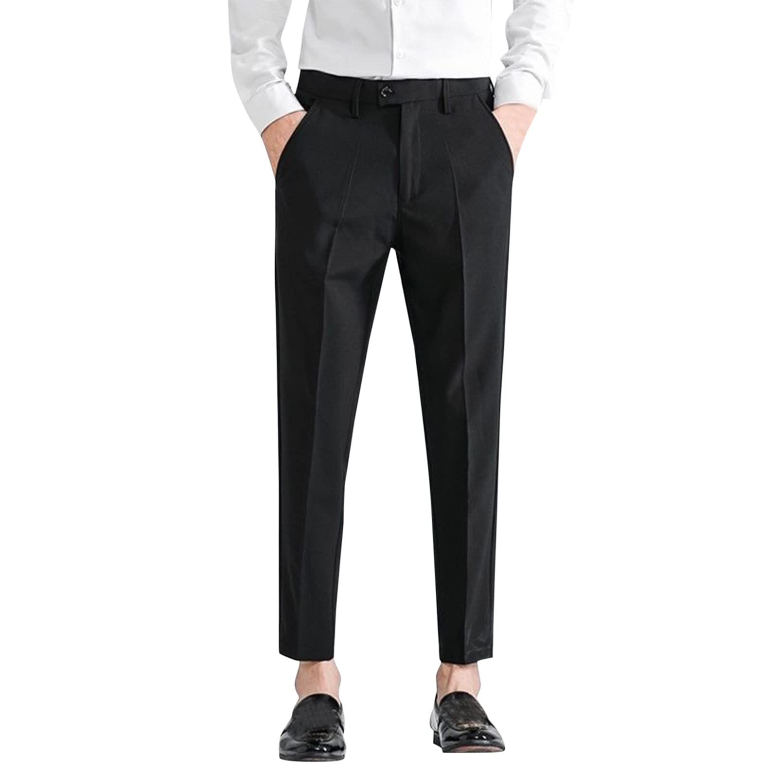 Business Casual Trousers for Men - Zipper Pleated Ankle-Length Pants with Pockets | Office Wear, Formal Occasions & Smart Casual Outfits