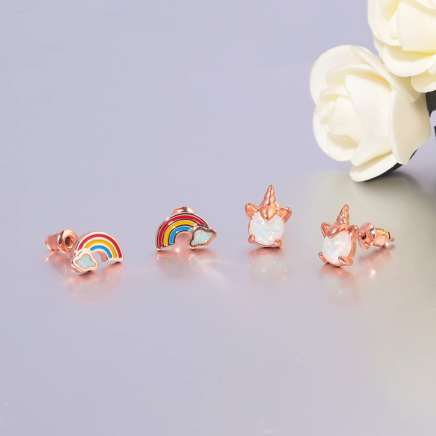 14K Rose Gold Plated Opal Stud Earrings for Women - Hypoallergenic Cute Animal Jewelry Gift for Girls | Perfect for Everyday Wear, Parties & Special Occasions