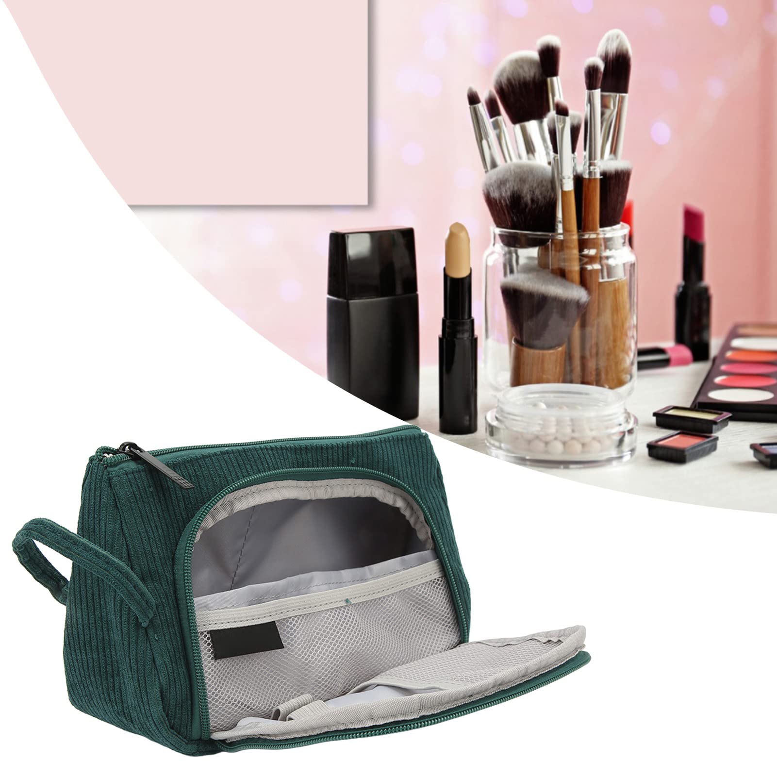 Makeup Bag for Travel - Large Capacity Cosmetic Organizer with Exquisite Lining & Bidirectional Zipper | Emerald Green | Perfect for Vacation, Gym, and Daily Use