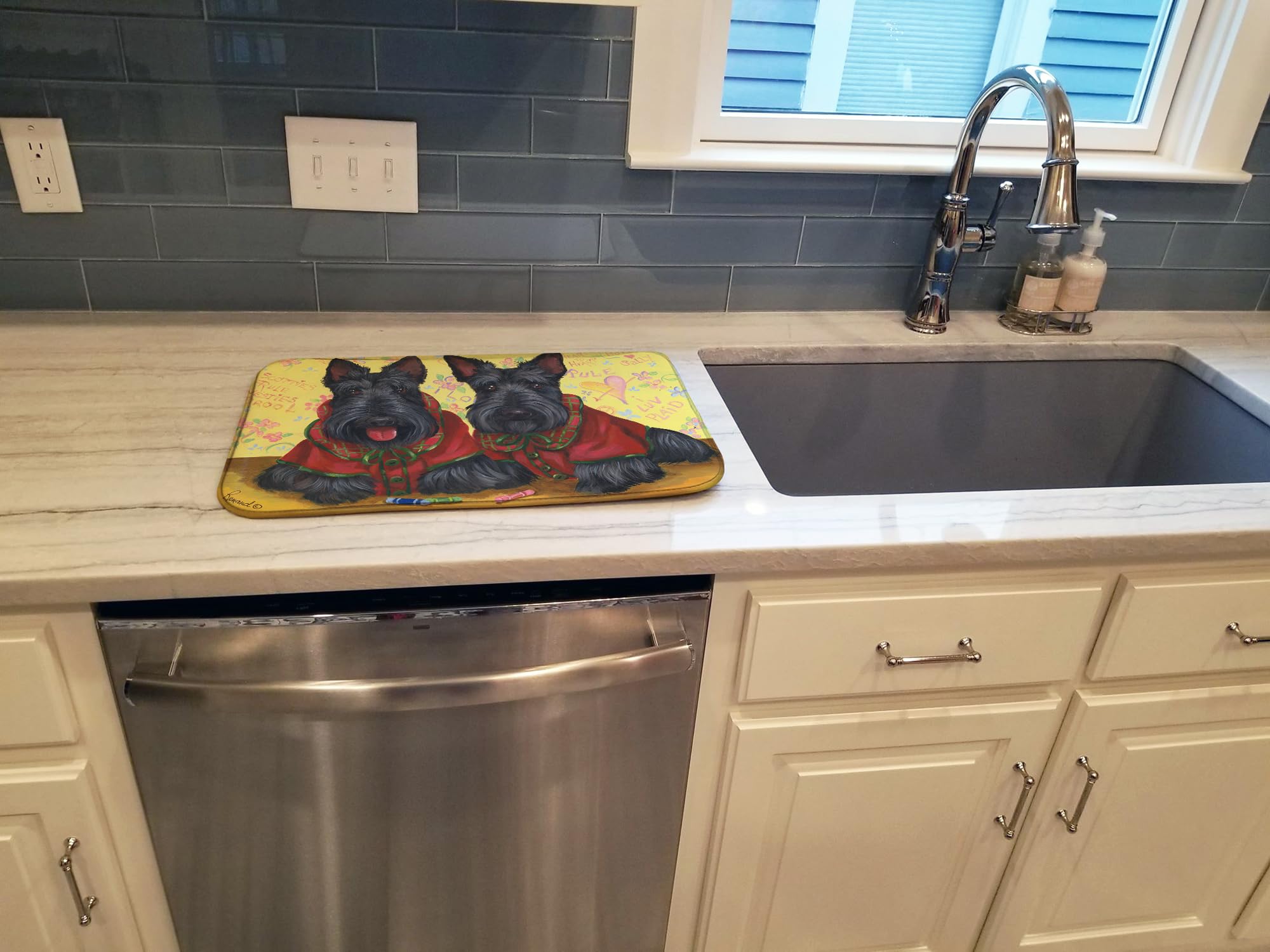 Scottish Terrier Dish Drying Mat - Absorbent Kitchen Counter Pad for Dishes, 14x21