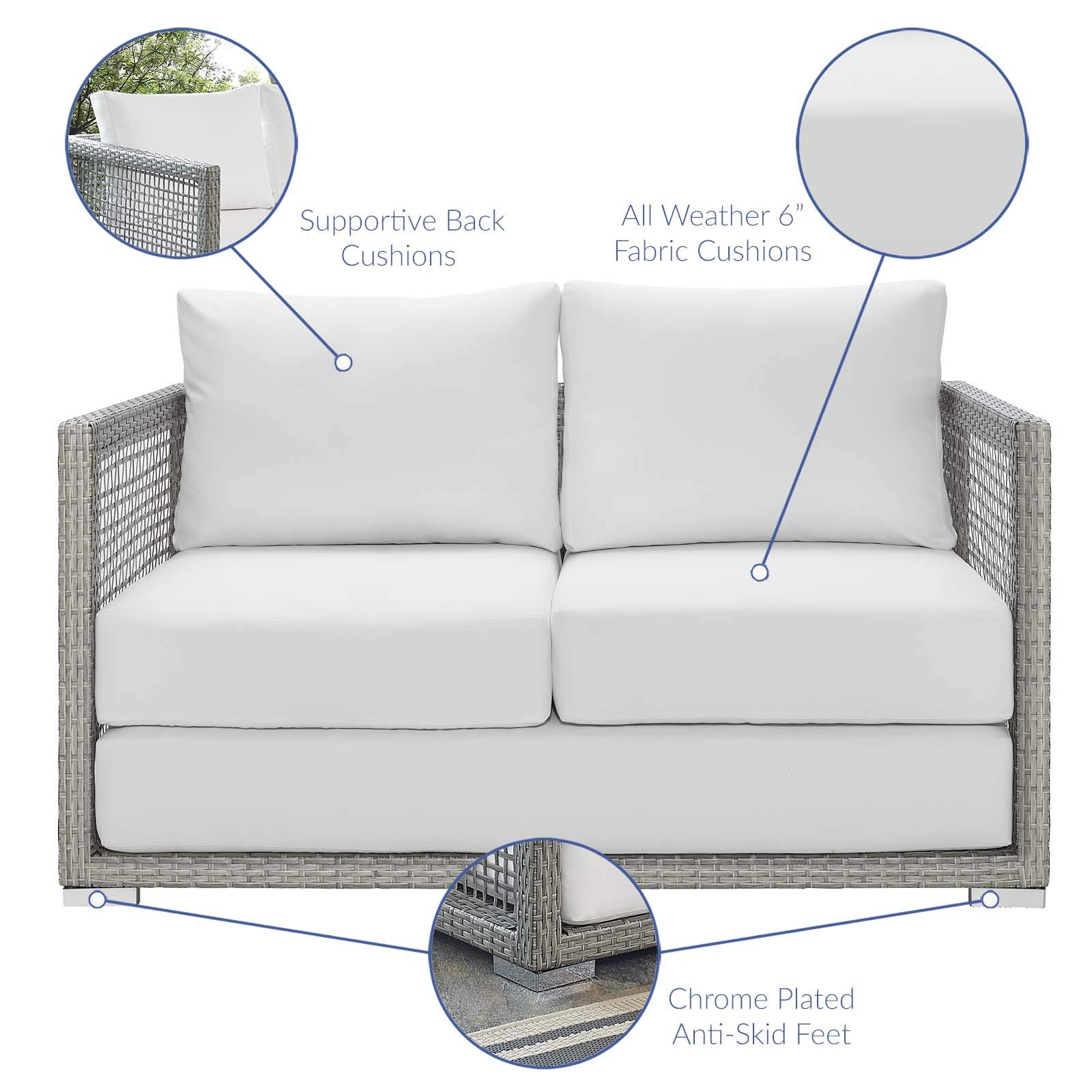 Modern Outdoor Patio Lounge Sofa Set with Rattan Wicker Fabric - 3-Piece Grey/White Furniture for Garden, Poolside & Backyard Relaxation