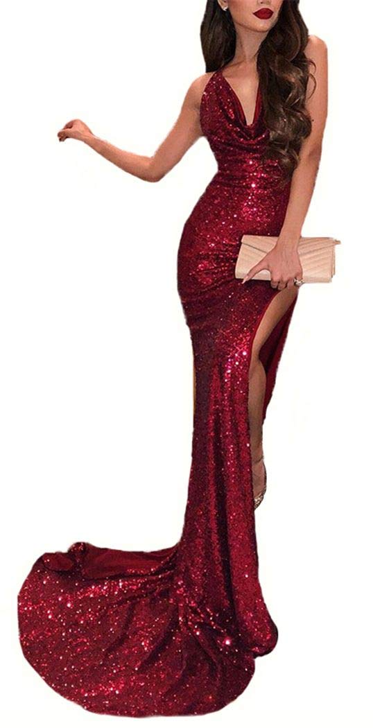 Sparkling Women's Deep V-Neck Sequin Evening Dress for Prom, Party, Formal Events & Special Occasions - Elegant Glamorous Gown for Night Out, Wedding Guest & Cocktail Dresses