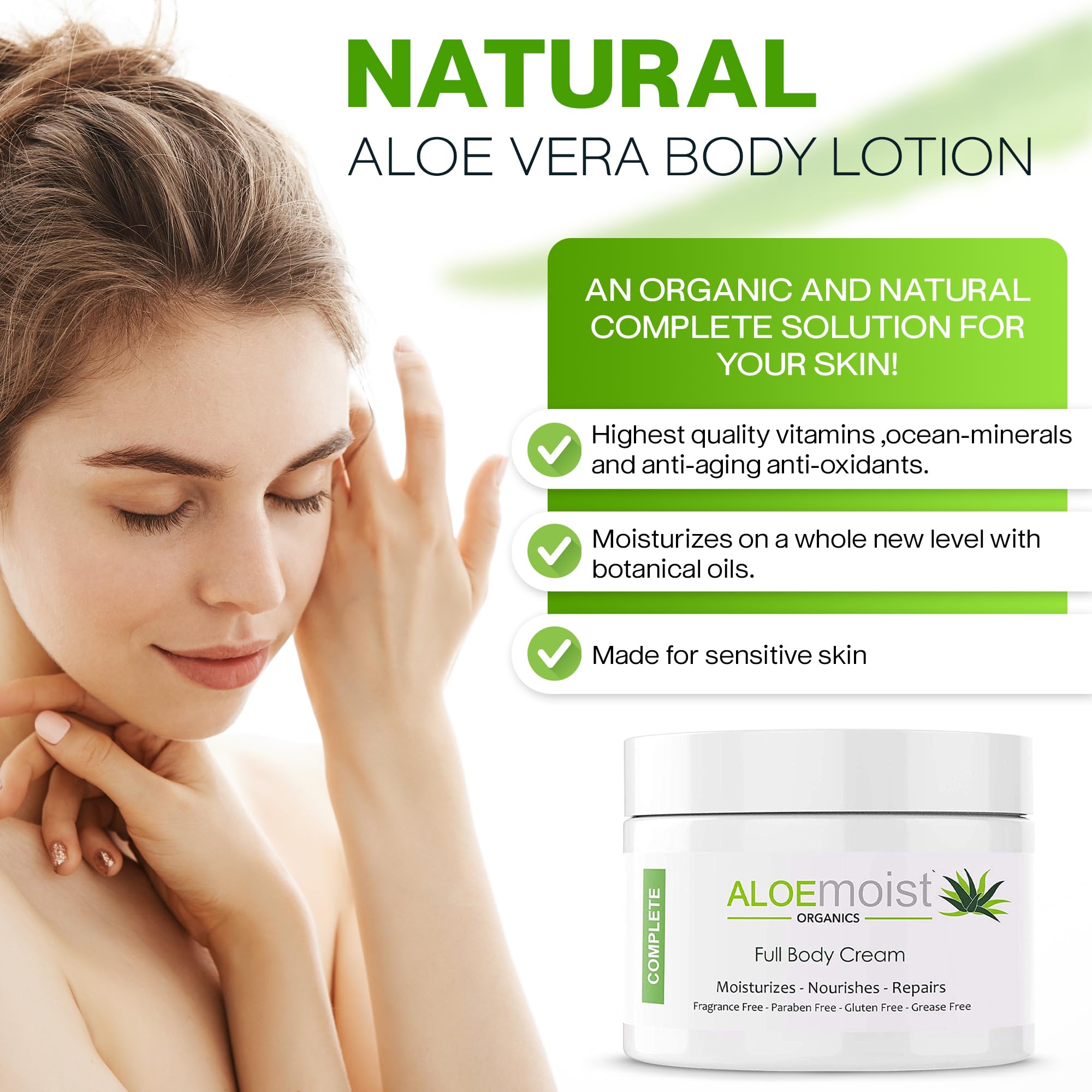 Organic Aloe Vera Lotion for Face & Body - Natural Moisturizing Cream with Aloe Vera, Vitamin E, Vitamin C, Retinol & Shea Butter | Anti-Aging, Hydrating & Nourishing Cream for Women & Dry Skin (4 oz) | Perfect for Daily Skincare Routine, Night Care & Travel Essentials
