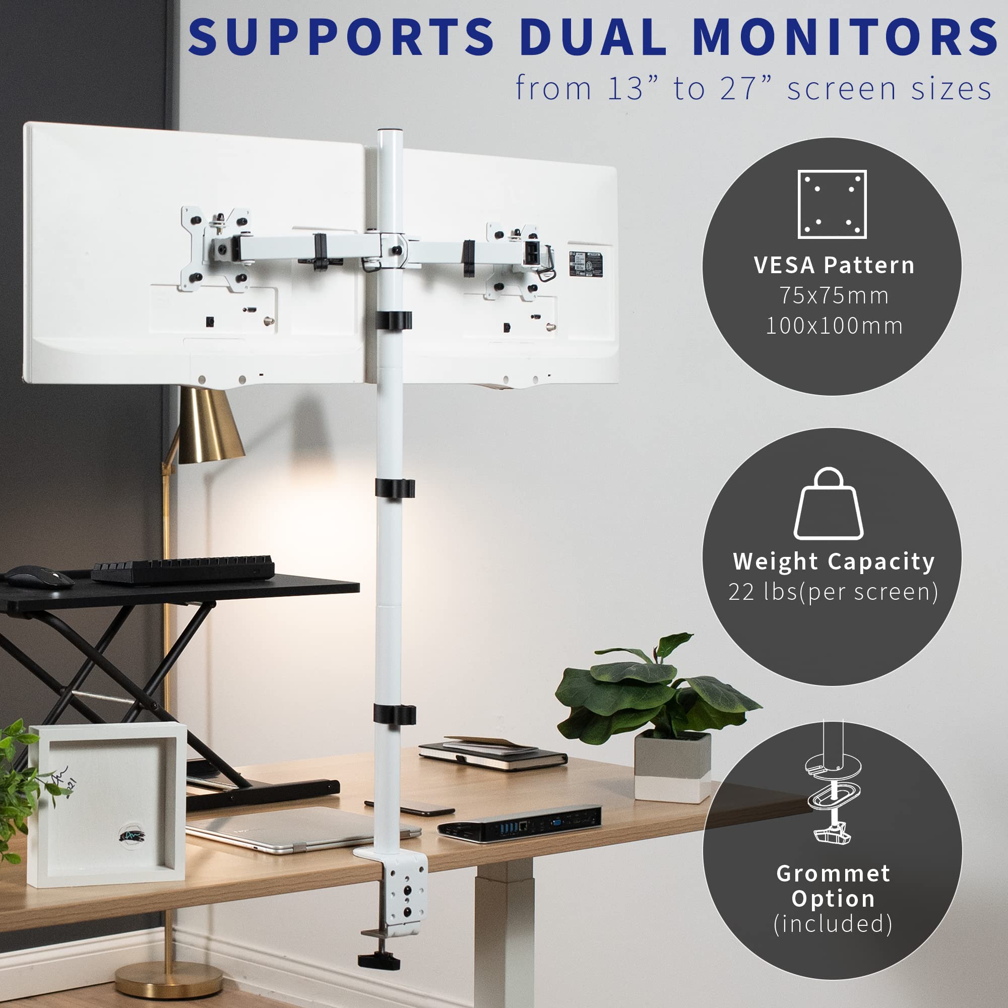 Dual Monitor Stand for Desk - Adjustable VIVO STAND-V012W Up to 27