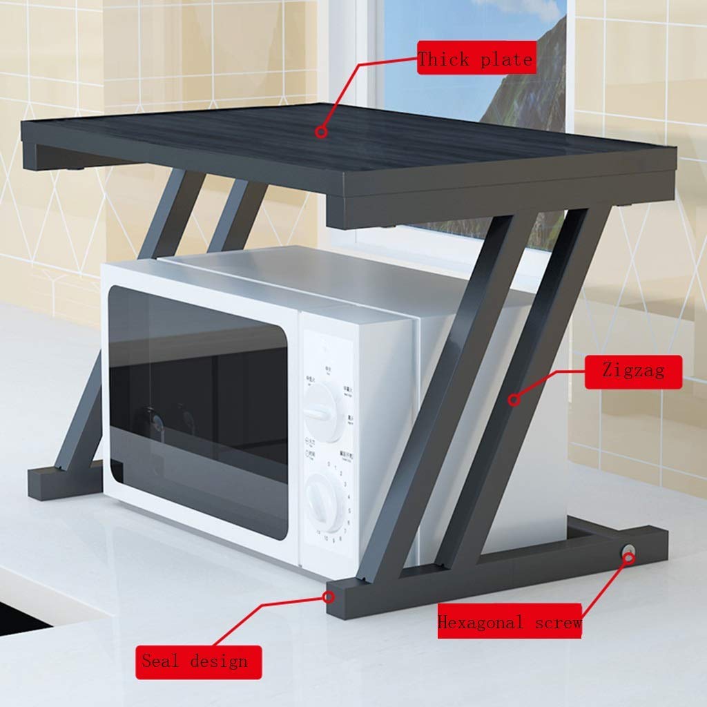YF-CHEN Microwave Oven Storage Shelf - Double Tier Simple Kitchen Organizer Rack, Black (57.3 x 37.2 x 37.5 cm) - Perfect for Small Spaces & Countertop Organization in Apartments, Dorms & Kitchens